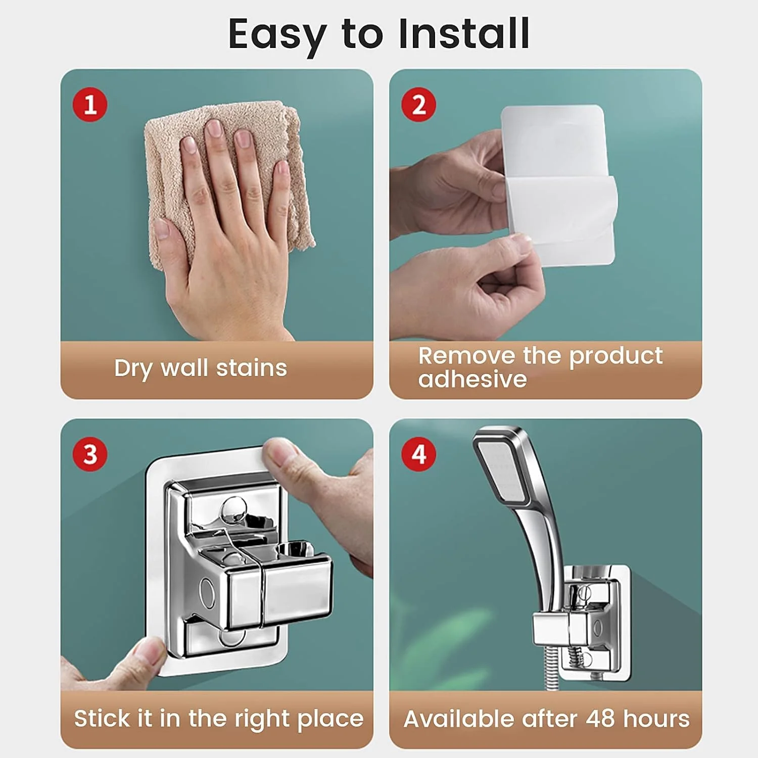 نگهدارنده سردوش حمام Excefore، نگهدارنده یونیورسال پلاستیکی سردوش دستی، براکت قابل تنظیم نصب روی دیوار برای حمام با چسب