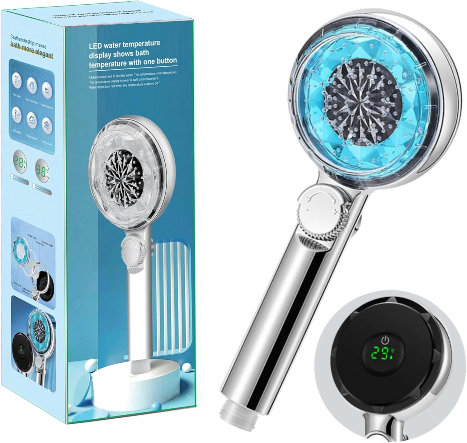 دوش دستی فیلتردار LYONCORE با نمایشگر LED دما، فشار قوی، کاهش آلاینده ها، کاهش ریزش مو، سردوش با نمایشگر دیجیتال