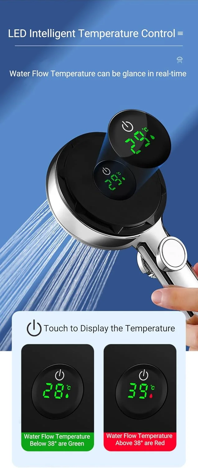 دوش دستی فیلتردار LYONCORE با نمایشگر LED دما، فشار قوی، کاهش آلاینده ها، کاهش ریزش مو، سردوش با نمایشگر دیجیتال