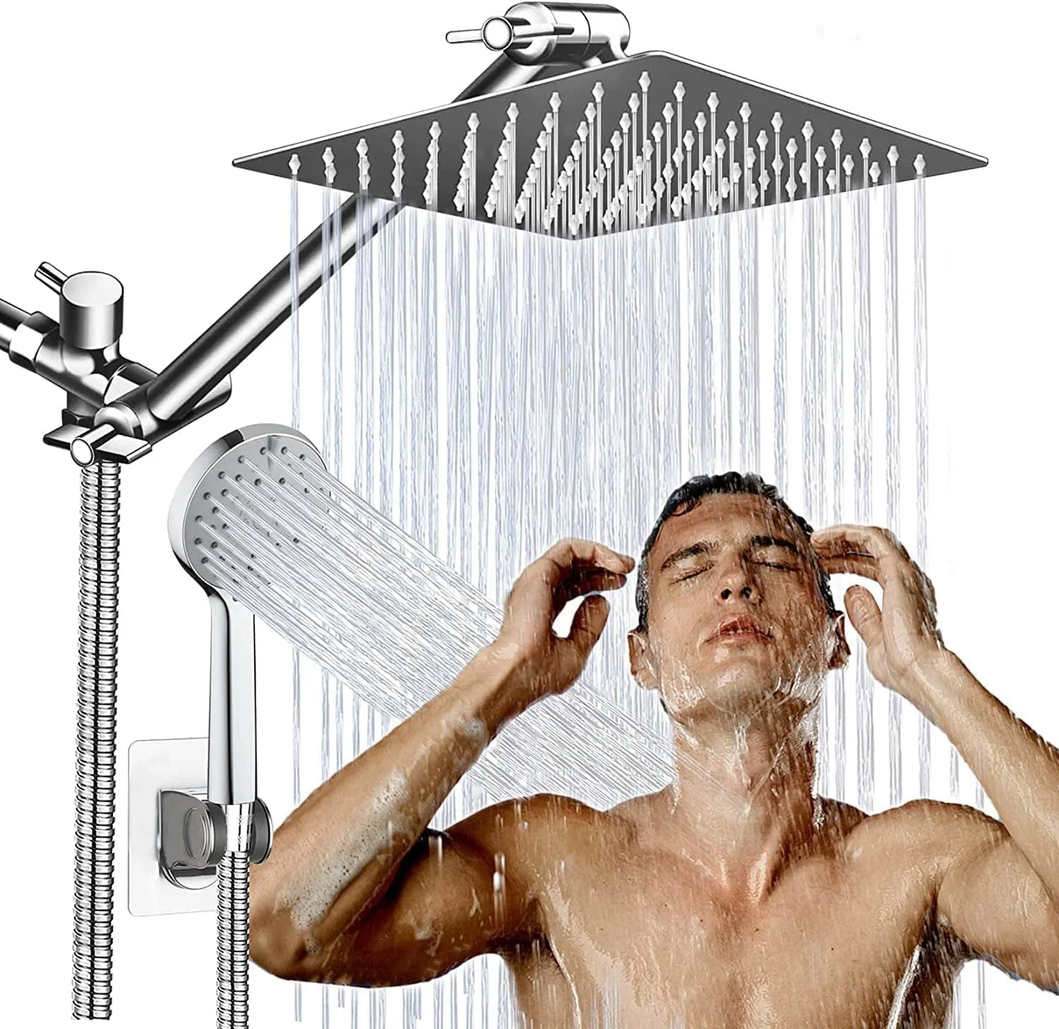 سردوش حمام، سردوش بارانی 25 سانتیمتری با اسپری دستی، سردوشهای فشار قوی با کلید روشن/خاموش و بازوی اکستنشن قابل تنظیم زاویه 28 سانتیمتری/تنظیمکننده جریان، مناسب برای تمیز کردن آسان وان حمام سردوش حمام، سردوش بارانی 25 سانتیمتری با اسپری دستی، سردوشهای فشار قوی با کلید روشن/خاموش و بازوی اکستنشن قابل تنظیم زاویه 28 سانتیمتری/تنظیمکننده جریان، مناسب برای تمیز کردن آسان وان حمام