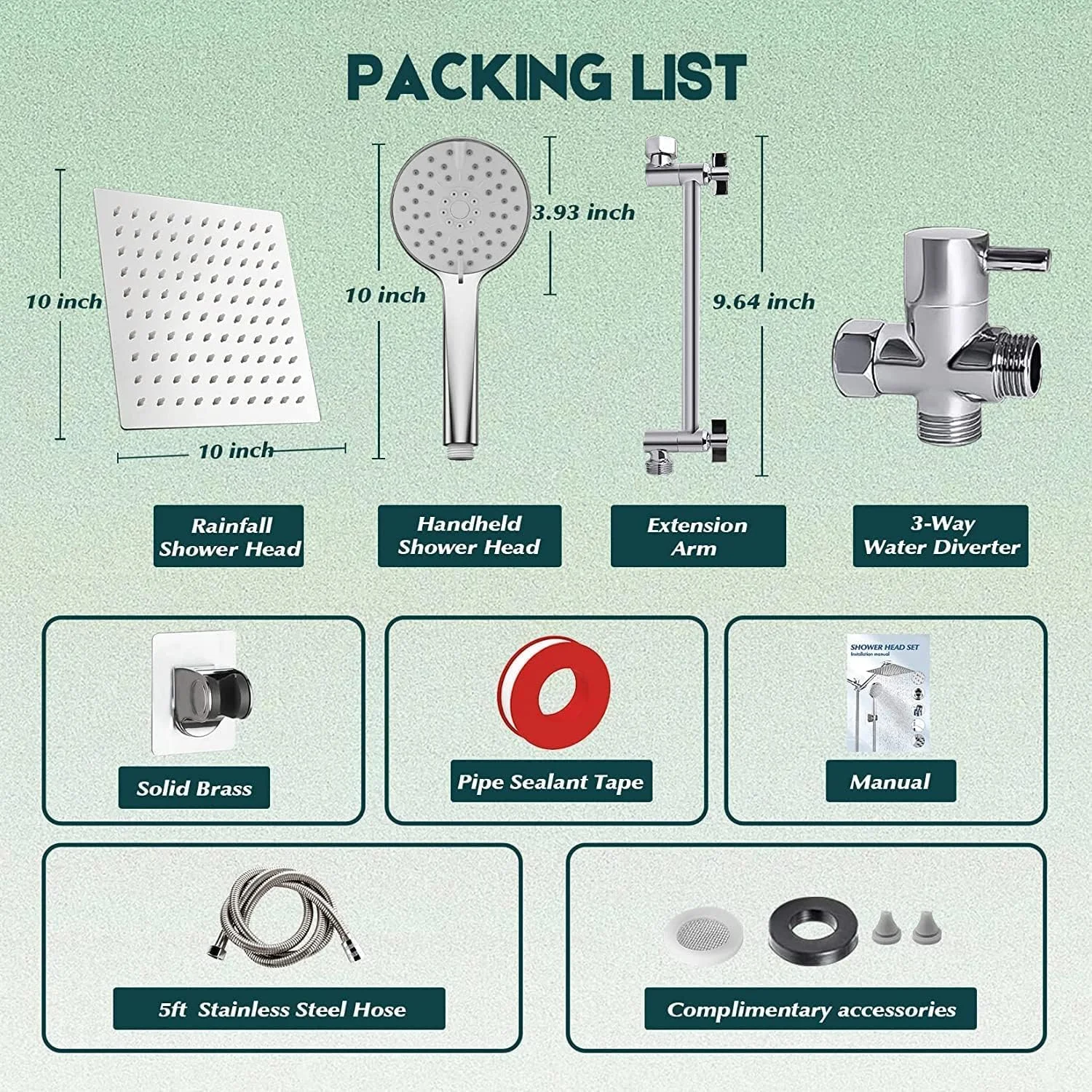 سردوش حمام، سردوش بارانی 25 سانتی‌متری با اسپری دستی، سردوش‌های فشار قوی با کلید روشن/خاموش و بازوی اکستنشن قابل تنظیم زاویه 28 سانتی‌متری/تنظیم‌کننده جریان، مناسب برای تمیز کردن آسان وان حمام