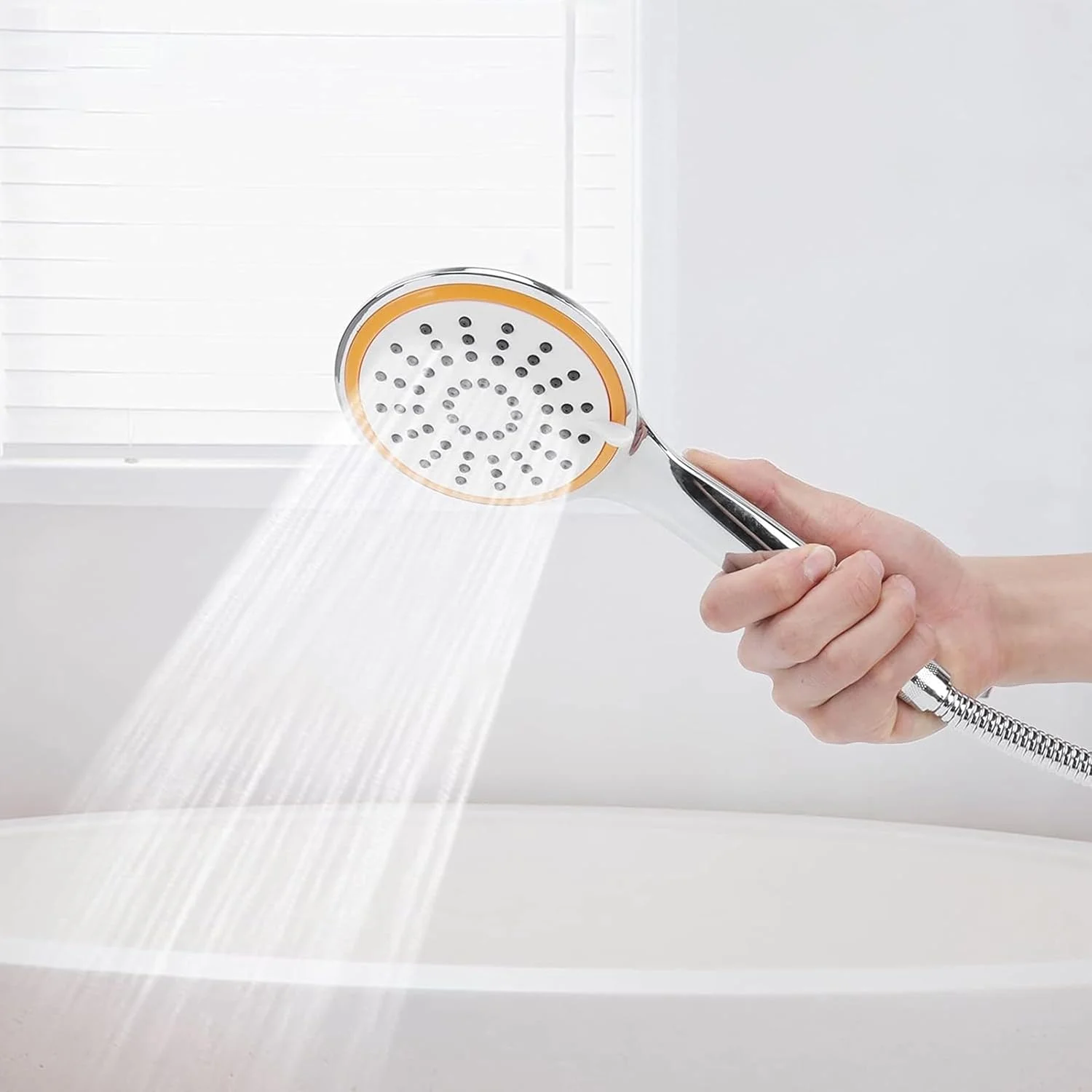 ست دوش مثلثی و شلنگ، نصب آسان، سر دوش فشار قوی با شلنگ انعطاف پذیر، طراحی بادوام و صرفه جویی در مصرف آب، ایده آل برای حمام منزل (سر دوش و شلنگ 1.5 متری رنگی)