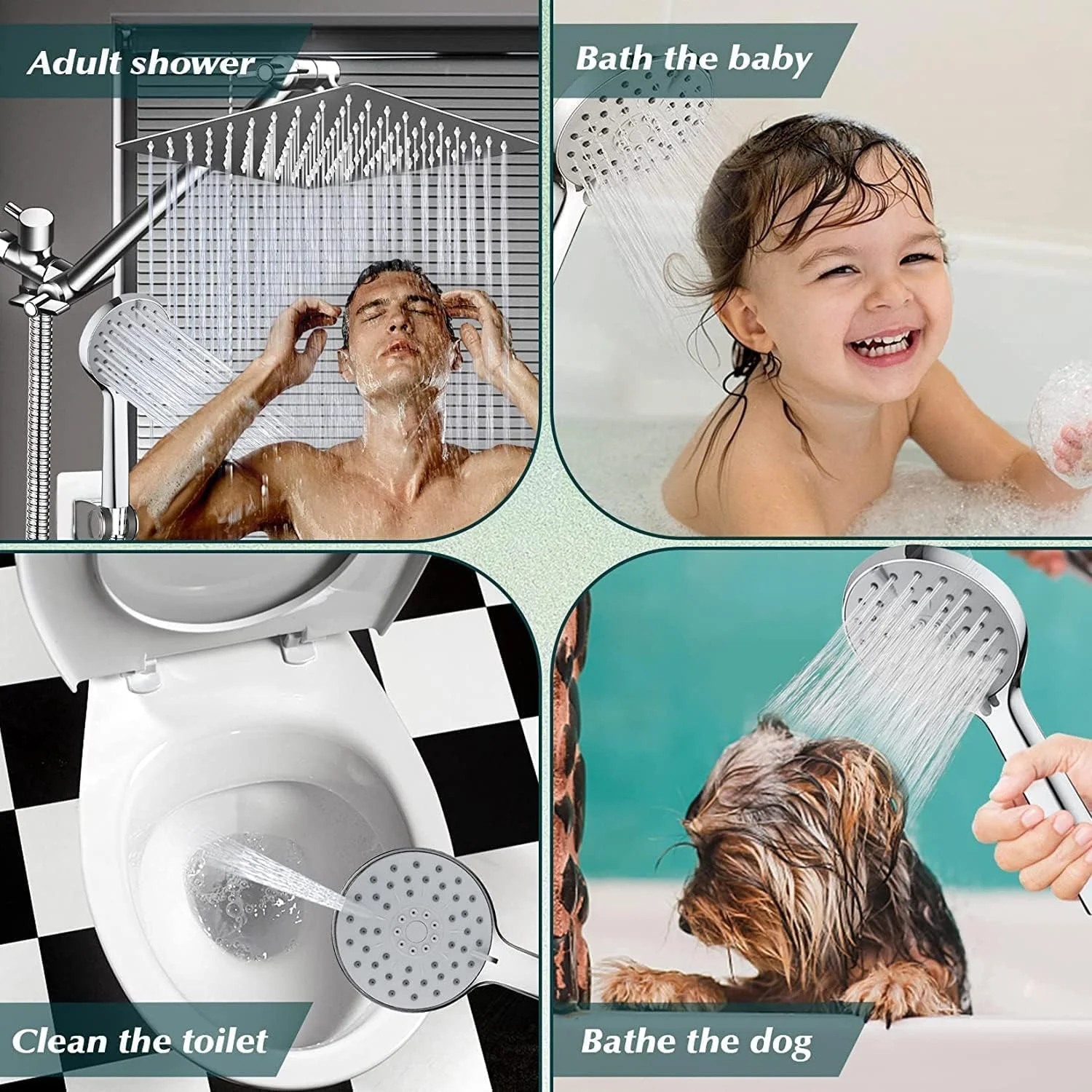 سردوش حمام، سردوش بارانی 25 سانتی‌متری با اسپری دستی، سردوش‌های فشار قوی با کلید روشن/خاموش و بازوی اکستنشن قابل تنظیم زاویه 28 سانتی‌متری/تنظیم‌کننده جریان، مناسب برای تمیز کردن آسان وان حمام