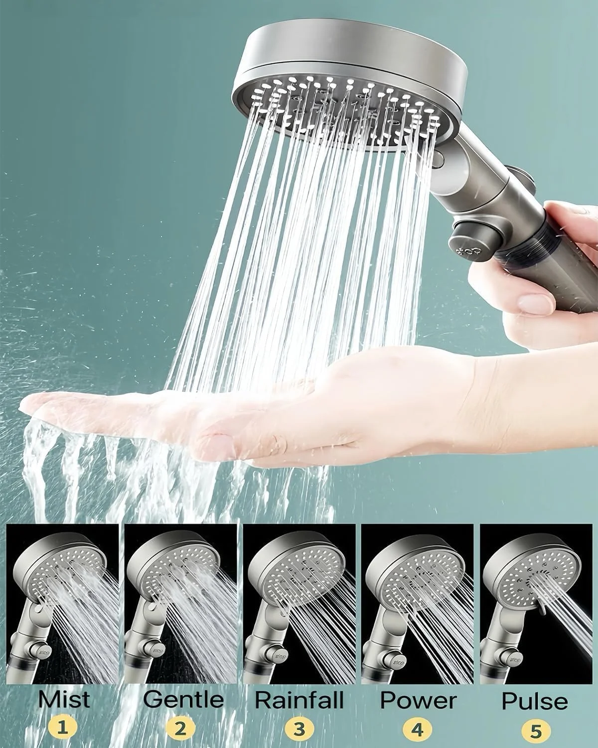 سردوش فیلتردار 5 حالته فشار قوی HydroBoost، سردوش فیلتردار با قابلیت جدا شدن، به همراه 10 فیلتر اضافی (2 ست)