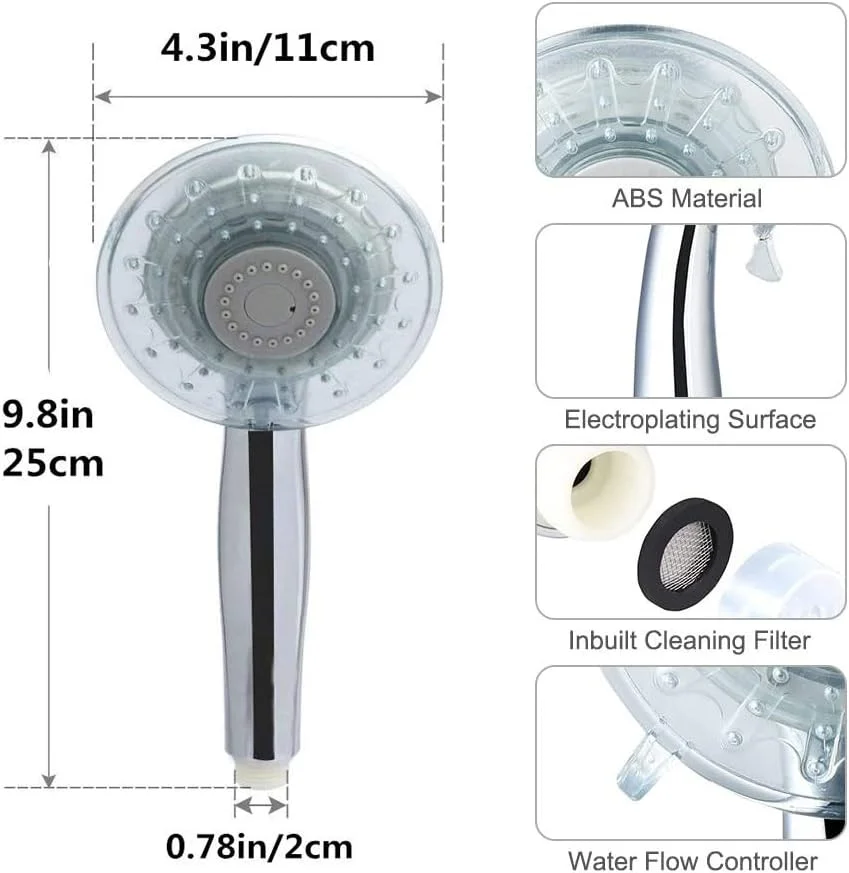 سردوش ال ای دی، سردوش یونی دستی با فشار آب بالا، سردوش با 7 حالت رنگی و 2 حالت دوش، سردوش دستی برای بزرگسالان، کودکان، حیوانات خانگی، خانه و باشگاه، صرفه جویی 40 درصدی در مصرف آب