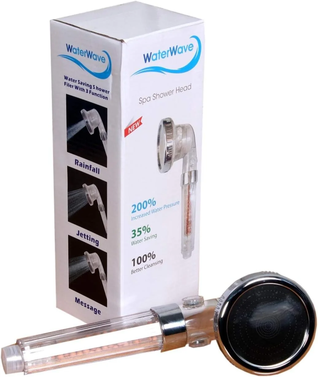 واتر ویو - سر دوش حمام بزرگ سایز با فشار قوی و صرفه جویی در آب، دارای 3 عملکرد و فیلتر، نسخه جدید LUXE