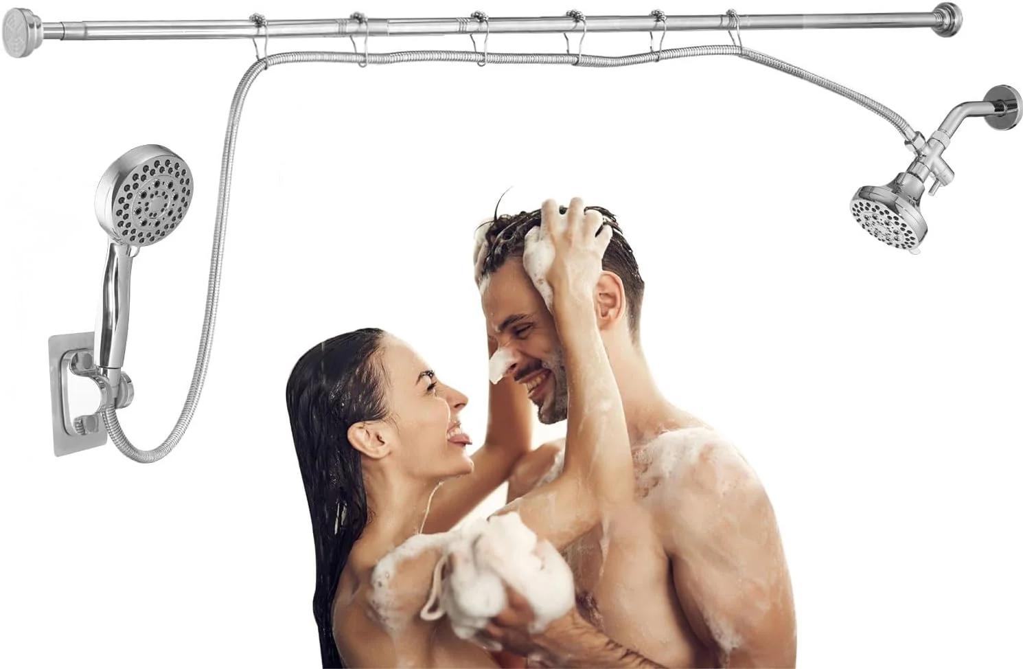 دوش دوقلو التریمکیت برای زوج ها، ترکیب سر دوش دوتایی فشار قوی، میله دوش با ارتفاع قابل تنظیم، سردوش دستی 5 حالته، سردوش دستی 5 حالته، کروم