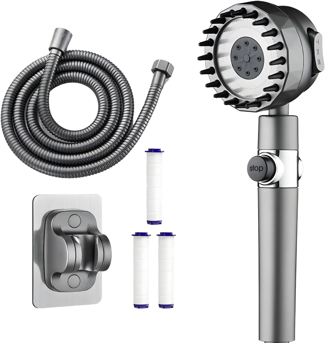 سردوش فیلتردار Jiashuiwin با شلنگ، سردوش فشار قوی با 3 حالت اسپری، دارای فیلتر و حذف کلر بدون نیاز به دریل - کاهش خشکی و خارش پوست