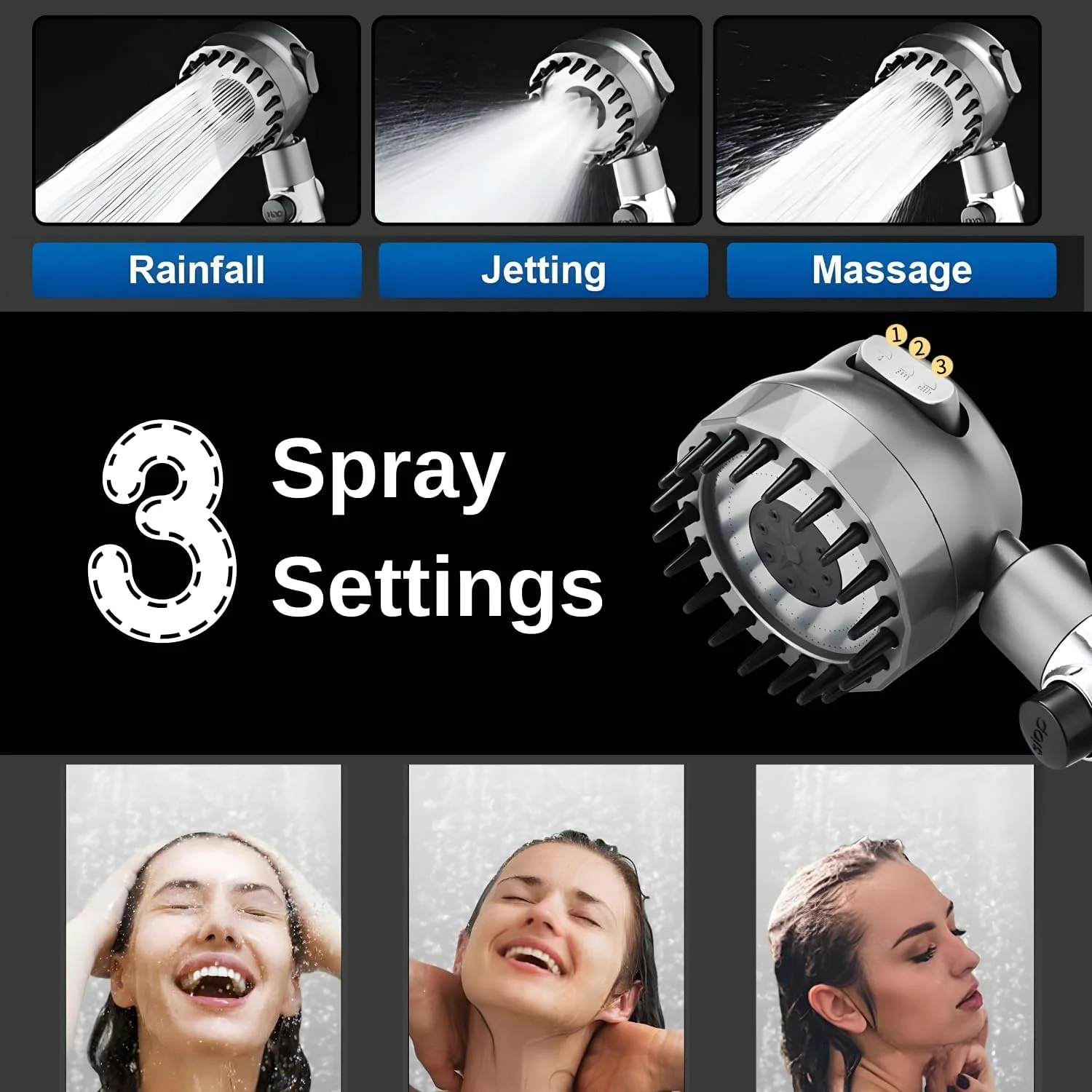 سردوش فیلتردار Jiashuiwin با شلنگ، سردوش فشار قوی با 3 حالت اسپری، دارای فیلتر و حذف کلر بدون نیاز به دریل - کاهش خشکی و خارش پوست