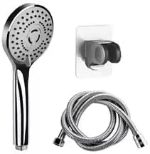 ست دوش حمام 5 سرعته Flow Aqua با شلنگ 1.5 متری و نگهدارنده، عملکردهای ماساژ بارانی با فشار بالا، نقره ای