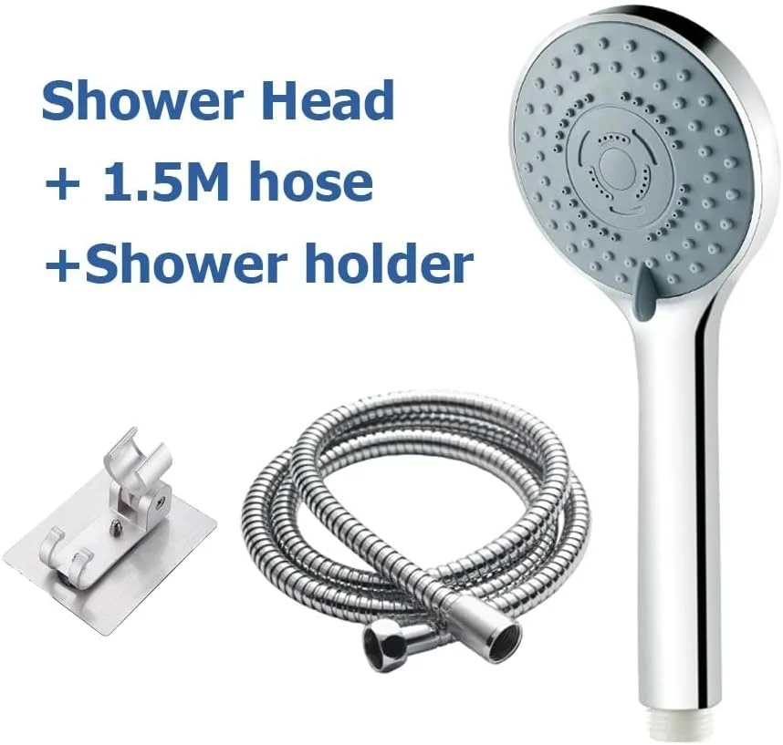 ست دوش حمام 5 سرعته Flow Aqua با شلنگ 1.5 متری و نگهدارنده، عملکردهای ماساژ بارانی با فشار بالا، نقره ای