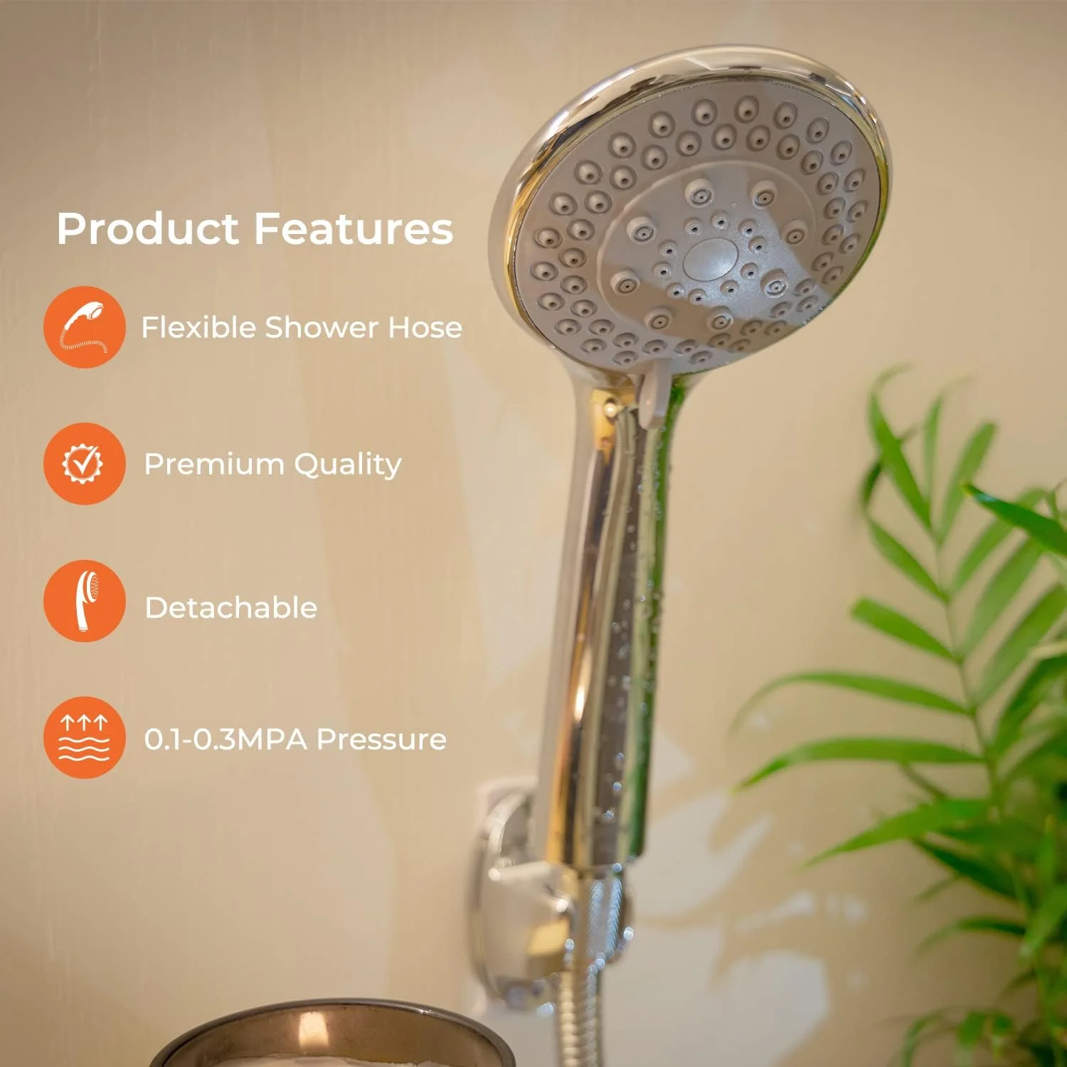 دوش دستی 5 حالته Geepas Gsw61085 - طراحی قابل حمل و مدرن، عملکردهای بارانی-دایره ای و ماساژ قدرتی برای تجربه دوش آرامش بخش | 0.1-0.3 مگاپاسکال