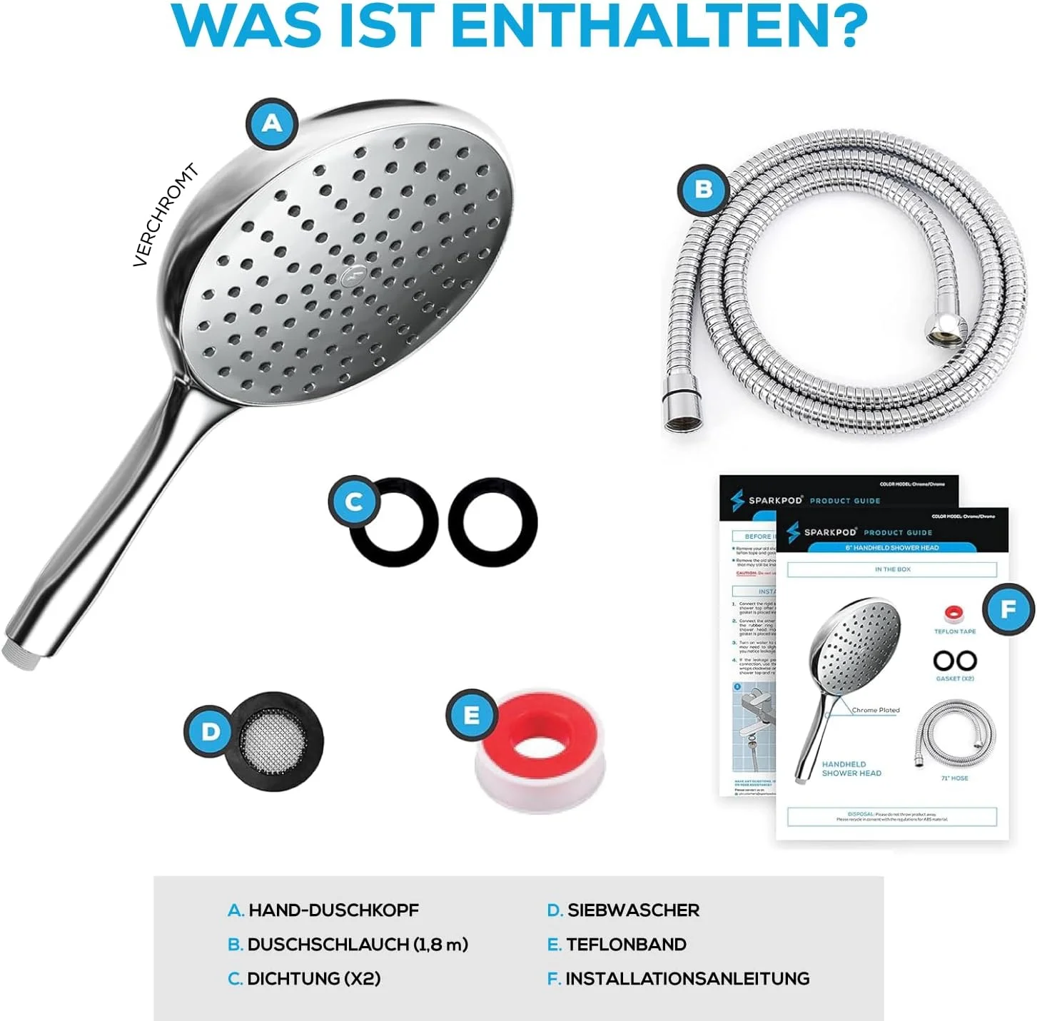 سردوش دستی SparkPod با شلنگ