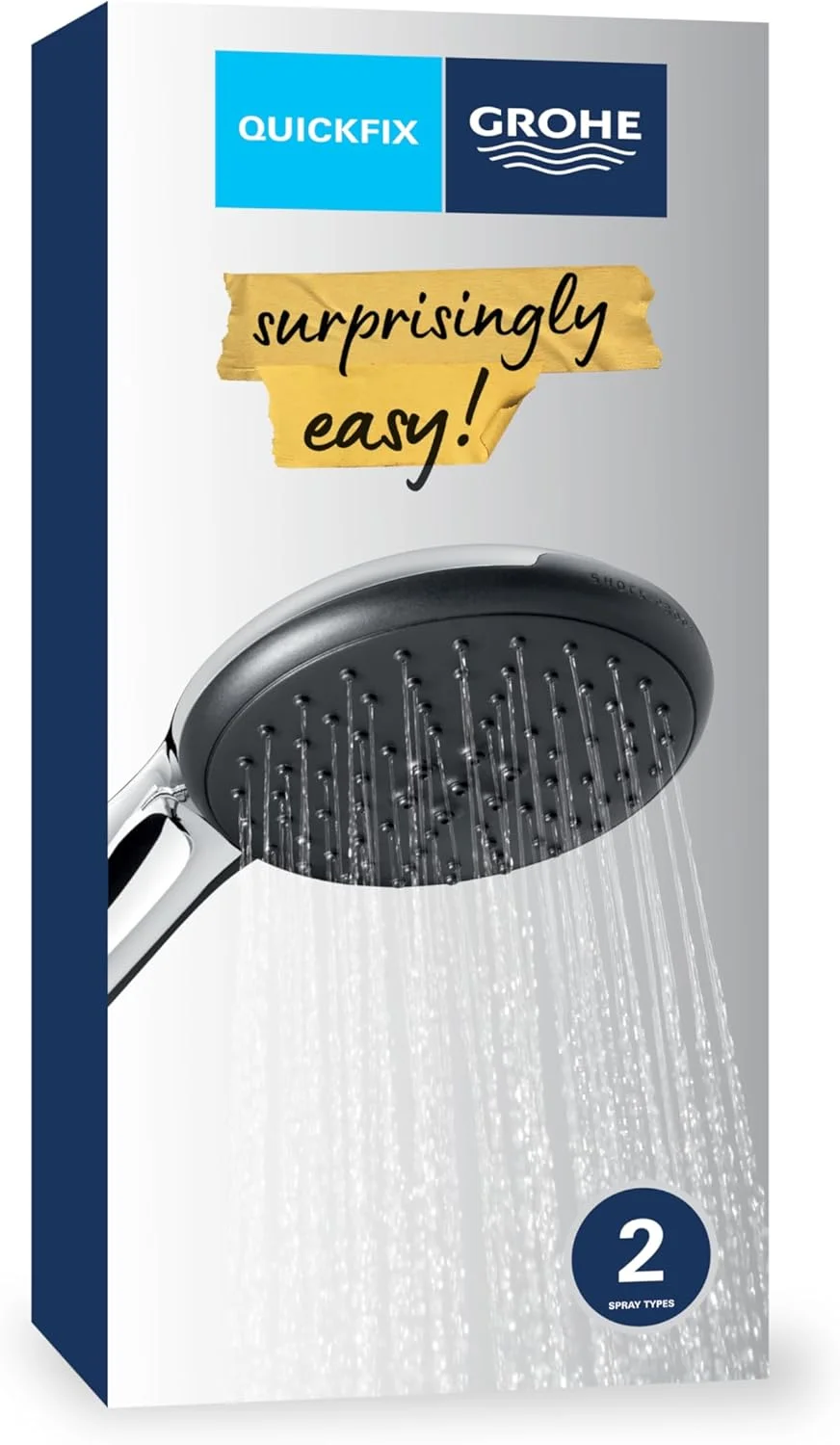 دوش دستی GROHE Vitalio Start 110 - (سر دوش گرد 11 سانتی متر، 2 حالت اسپری: باران و جت، سیستم ضد رسوب، حلقه سیلیکونی و محافظت در برابر سوختگی، سیستم نصب جهانی)، کروم، 26948001