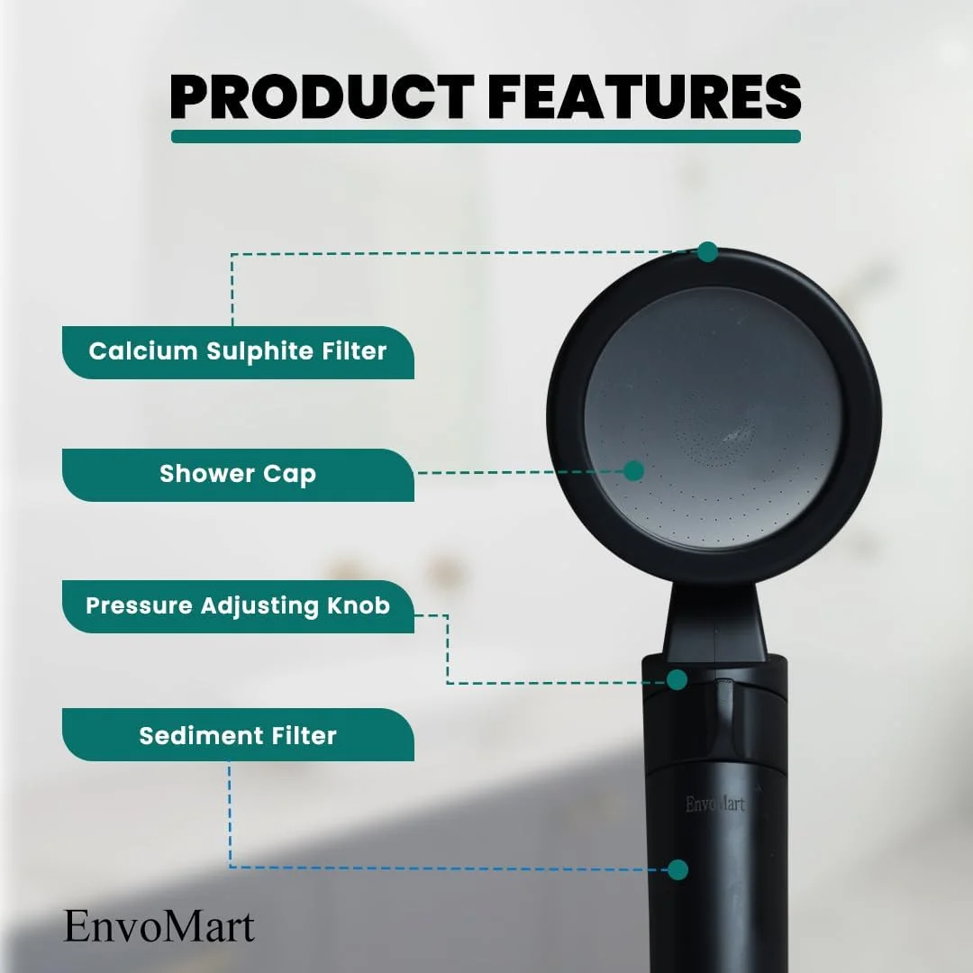 ست سر دوش استیل ضد زنگ EnvoMart - سر دوش با 2 فیلتر دوش برای جلوگیری از ریزش مو و داشتن پوستی نرم - شلنگ دوش 2 متری و نگهدارنده دوش - دوش دستی - فیلتر سر دوش (مشکی)