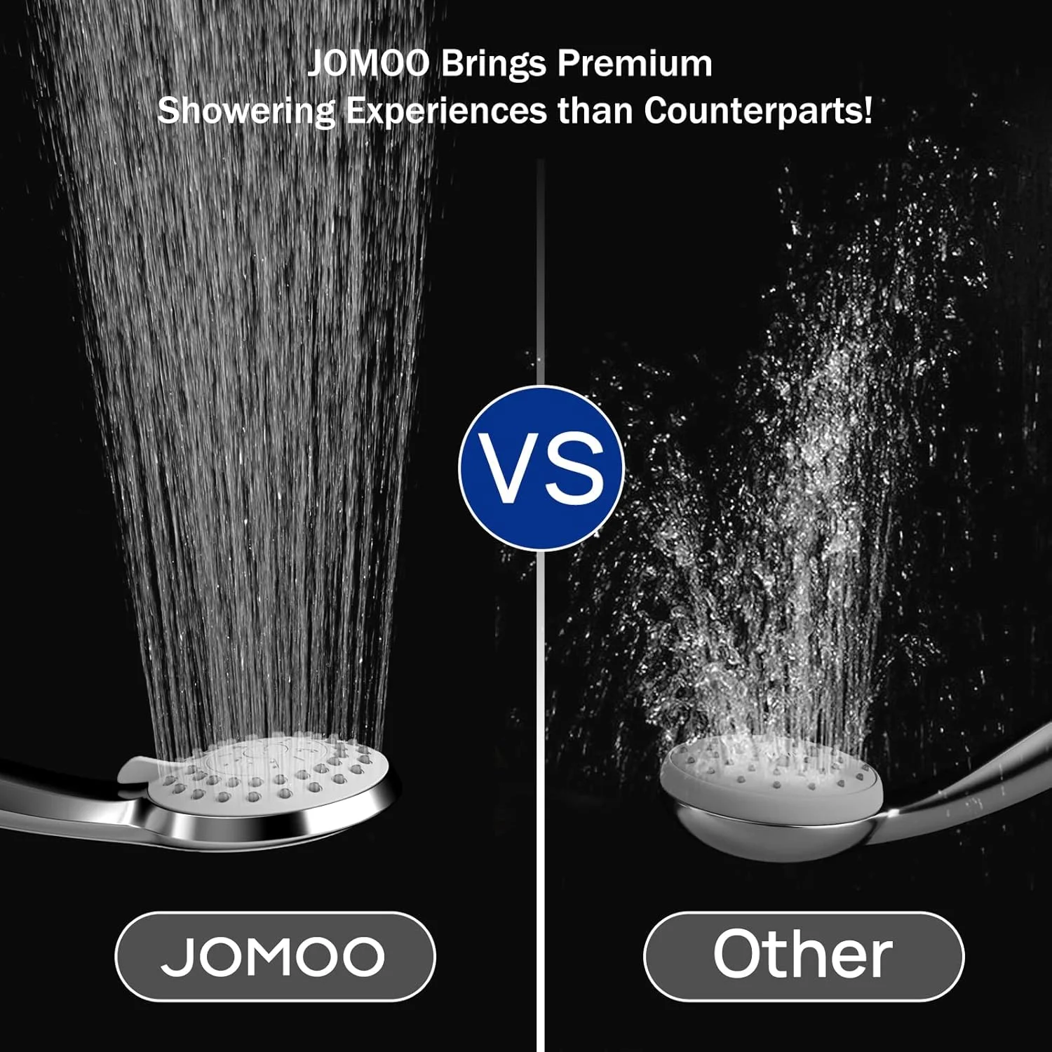 ست دوش دستی JOMOO، سر دوش فشار قوی با 3 حالت اسپری، نازل های 3.5 اینچی 2GPM با قابلیت تمیز کردن آسان، ماساژ آبگرم با شلنگ و نگهدارنده دوش استیل ضد زنگ 60 اینچی، کروم