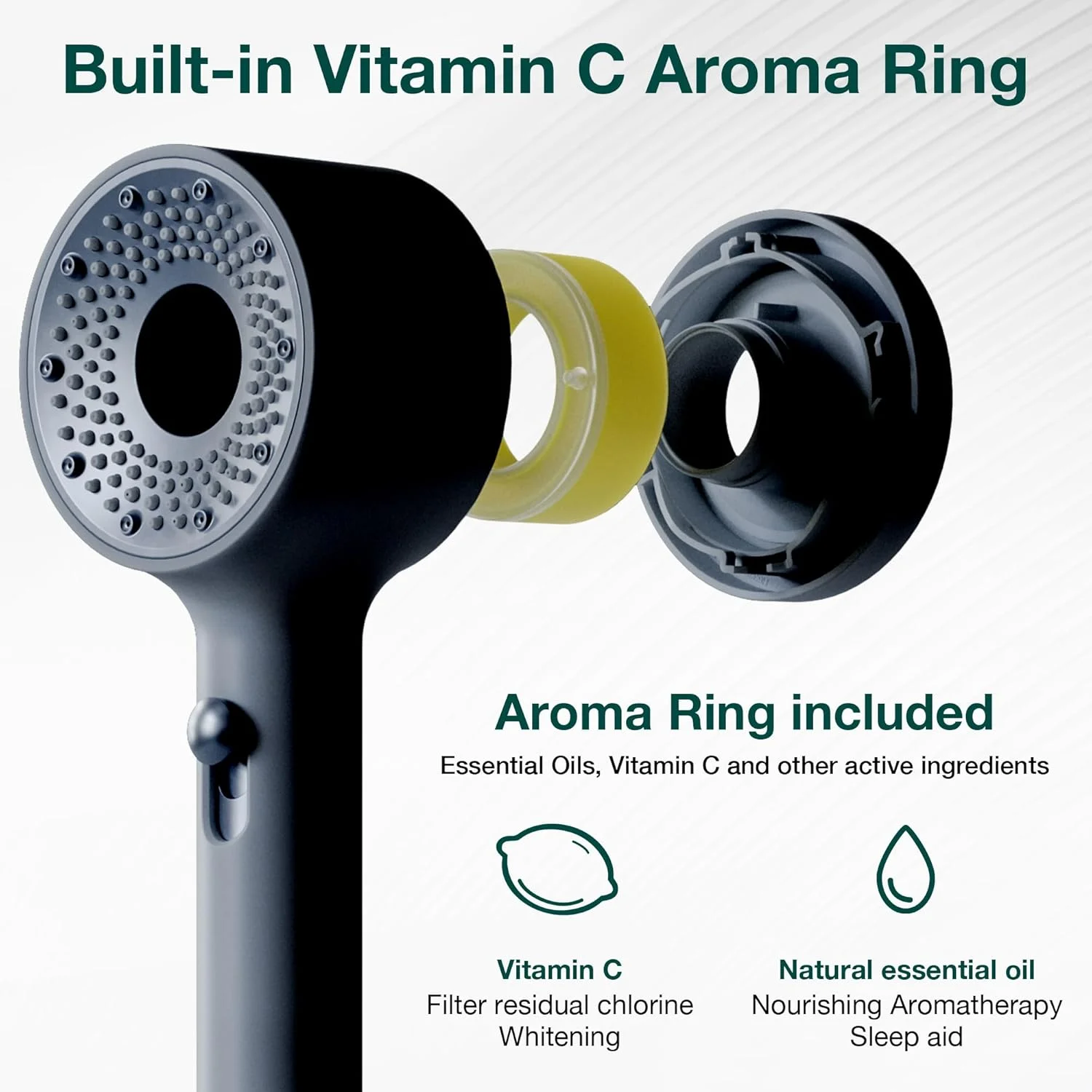 سردوش تصفیه دار بهتر - سردوش فیلتردار با غلاف های رایحه درمانی - حذف کلر - جلوگیری از ریزش مو - با غلاف های معطر ویتامین C (اسطوخودوس، لیمو، گل رز) (مشکی)