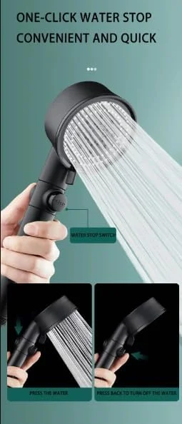 سردوش دستی جاسمارت مشکی با 6 عملکرد، اسپری مه، جت آبی پرفشار، قدرت گردابی، فن توربو 360 درجه ABS | سردوش با سه (3) فیلتر و شلنگ 1.5 متری