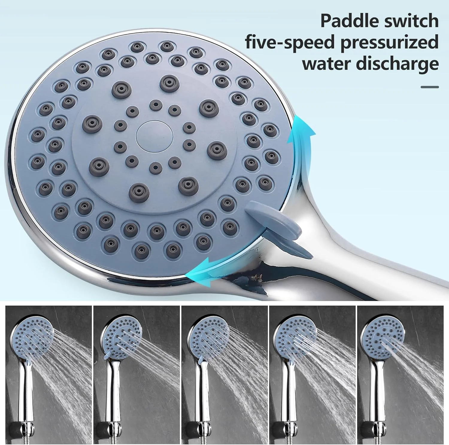 ست سر دوش ماساژور فشار قوی BRIMIX با شلنگ، حالت های اسپری بارانی، افزایش فشار آب، تمیز کردن آسان، دوش دستی قدرتمند