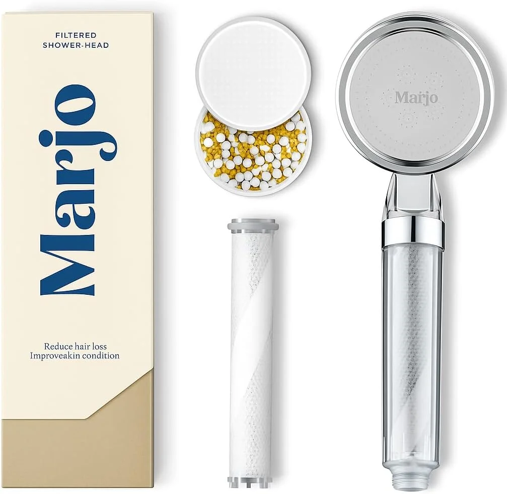 Marjo Filtered Hand Shower – High Pressure Shower Filter Head for Hair Loss & Skin | Water Softener for Shower | فلتر دش الاستحمام | Filtered Shower Head | Bathroom Accessories (Transparent)