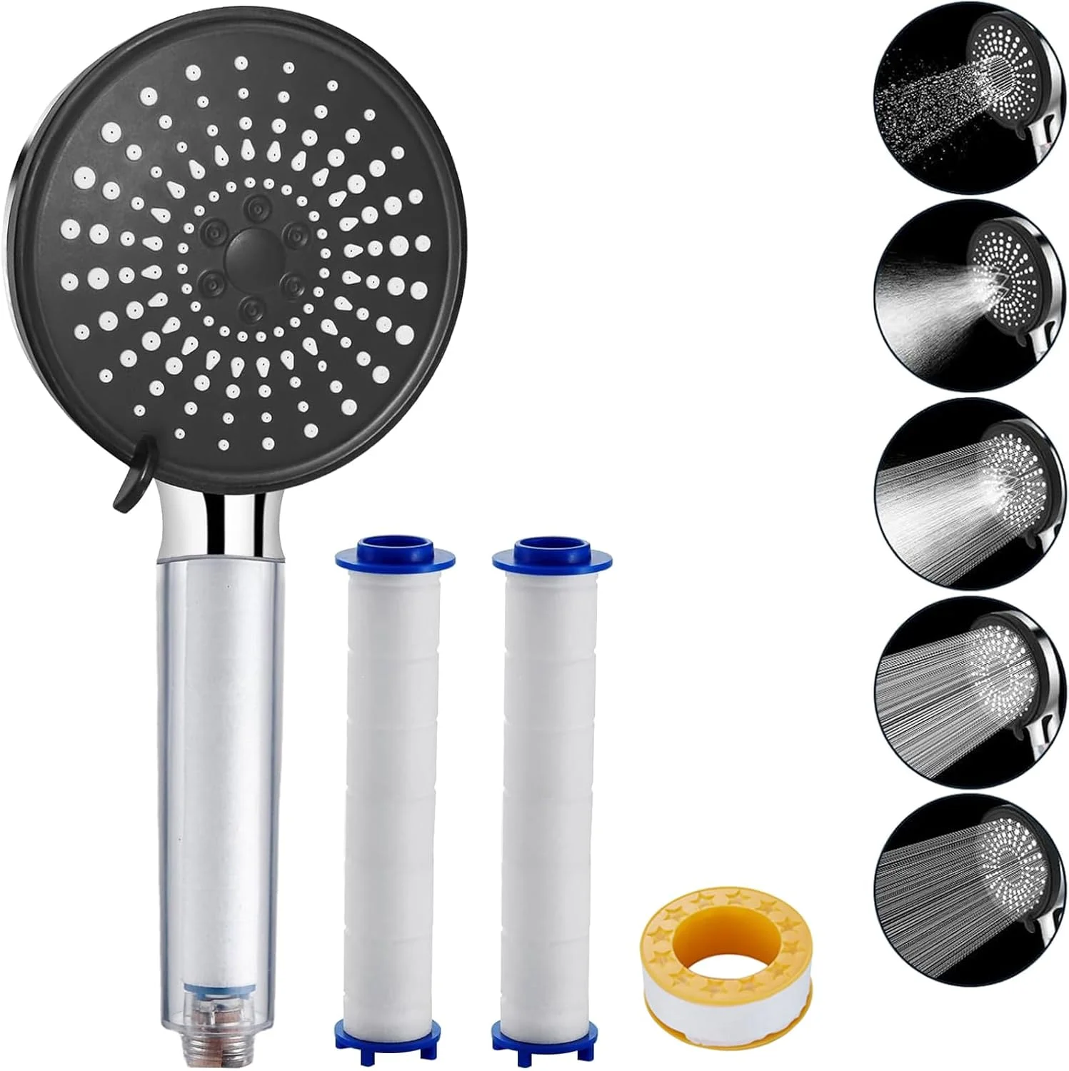 YYOOUU سردوش حمام ارتقا یافته 5 حالته، سردوش دستی فشار قوی، سردوش فیلتردار صرفه جویی در آب با فیلتر پنبه PP برای آب سخت