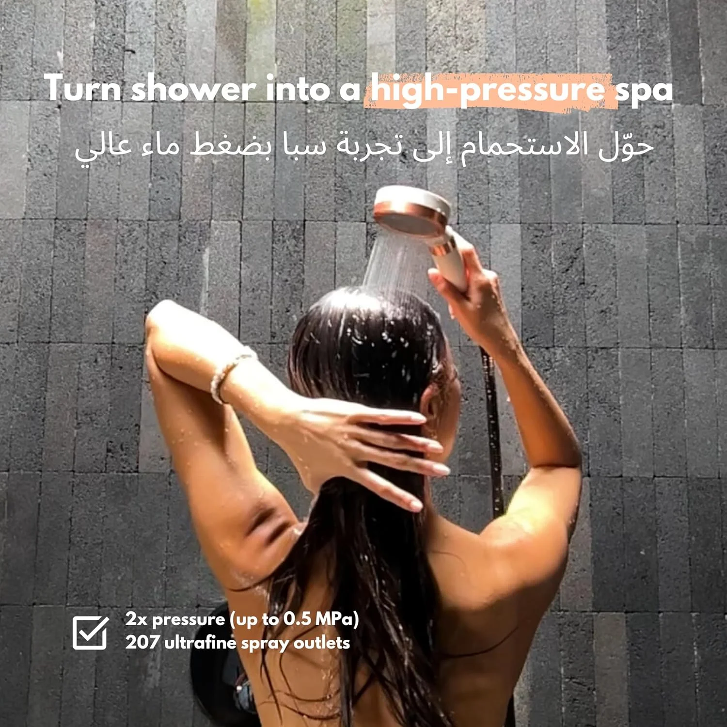 Marjo Filtered Hand Shower – High Pressure Shower Filter Head for Hair Loss & Skin | Water Softener for Shower | فلتر دش الاستحمام | Filtered Shower Head | Bathroom Accessories (Transparent)