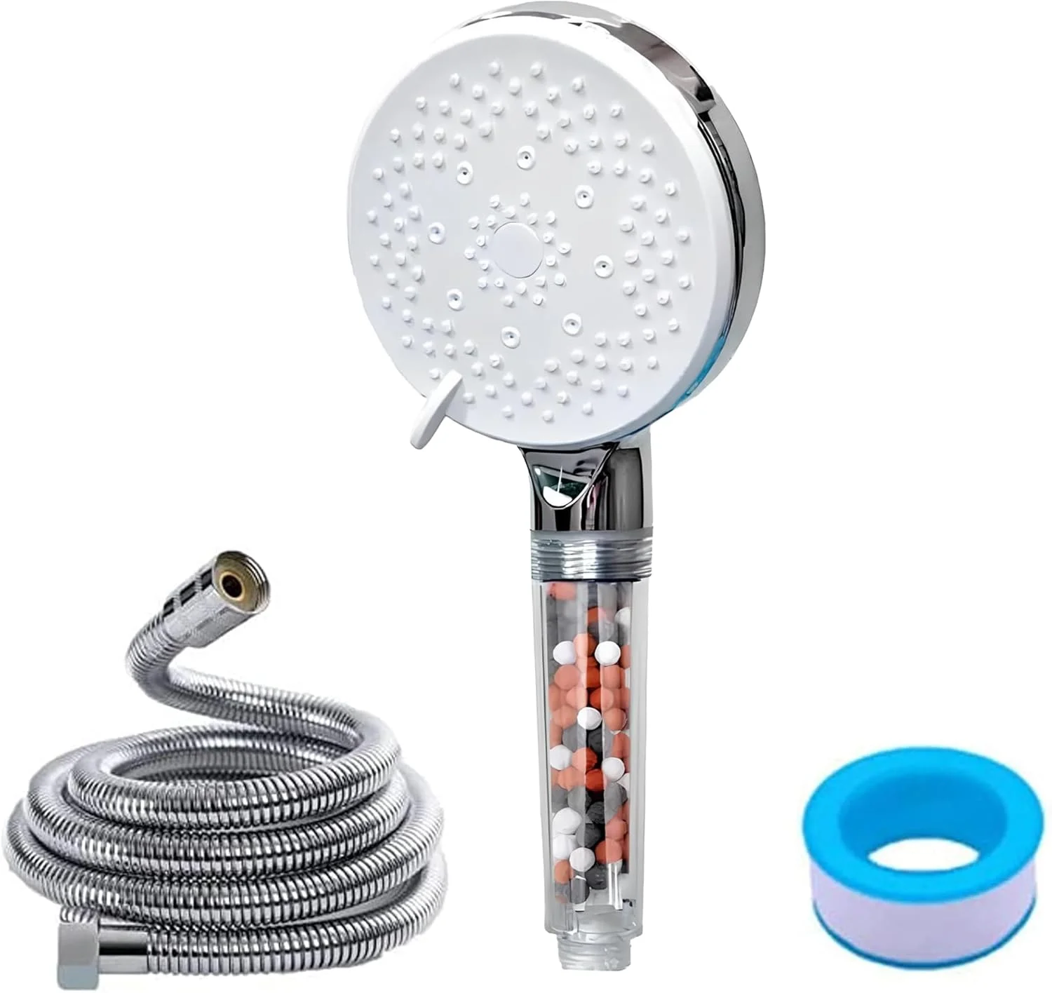 سردوش حمام فشار قوی DANEEN با سیستم فیلتراسیون، نوار تفلون (جت، بارانی و ماساژ)، کاهش ریزش مو، تقویت پوست، فیلتر، تصفیه و صرفه جویی در آب (5 حالته با شلنگ 1.5 متری)