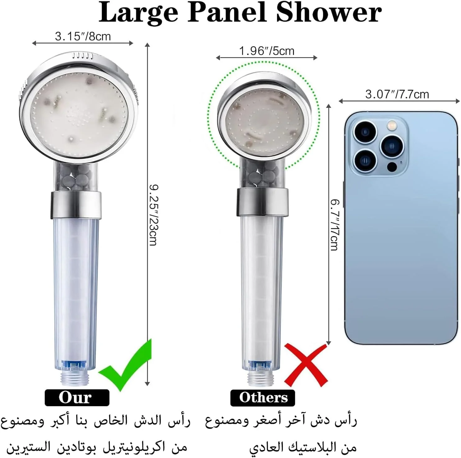 سردوش فیلتردار پنبه ای PUJANE LED PP، تغییر 7 رنگ اتوماتیک، فشار قوی، یونی، دستی، صرفه جویی در آب، به همراه فیلتر پنبه ای اضافی و سنگ های یونی