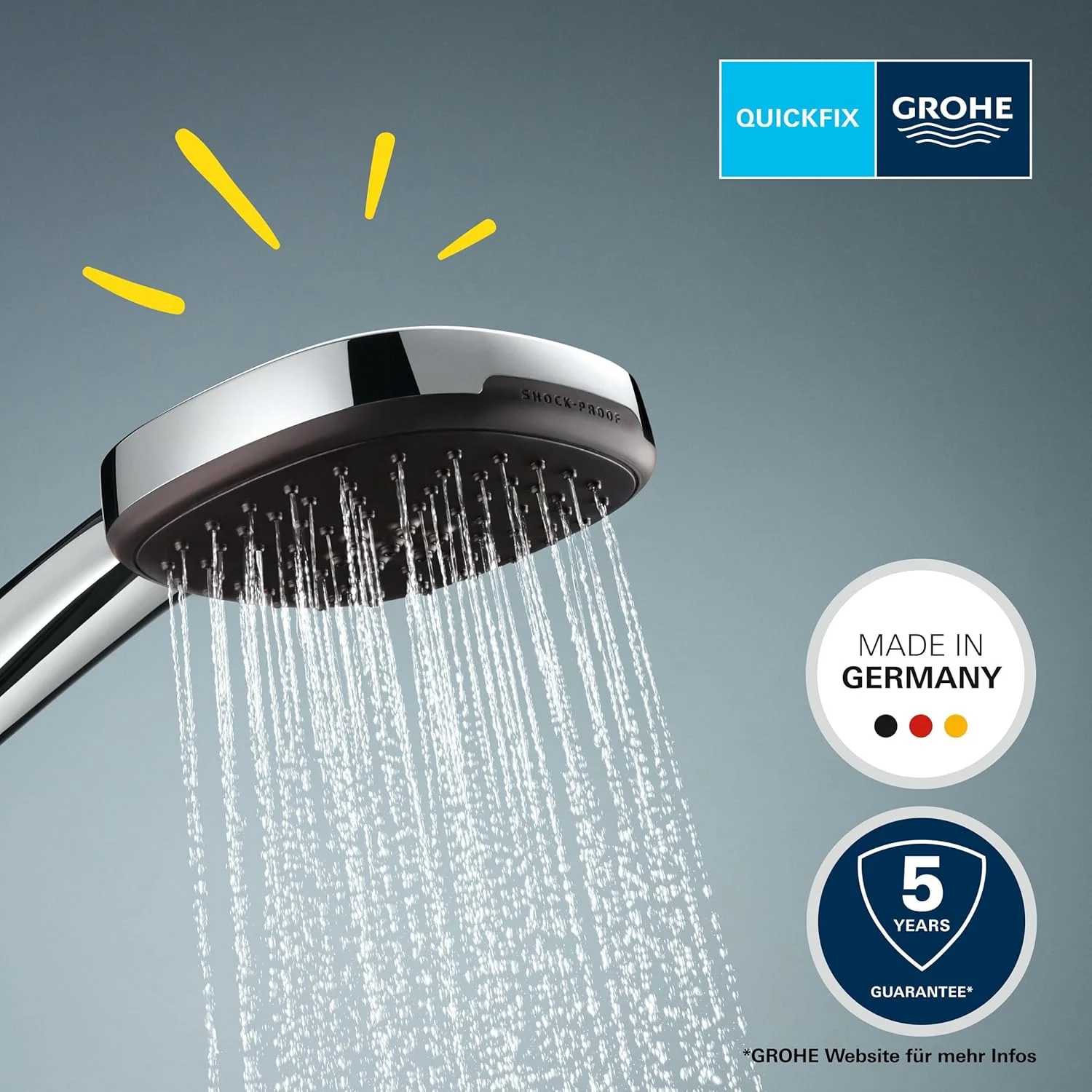 دوش دستی GROHE Vitalio Comfort 110 با 3 حالت پاشش، 9.5 لیتر در دقیقه