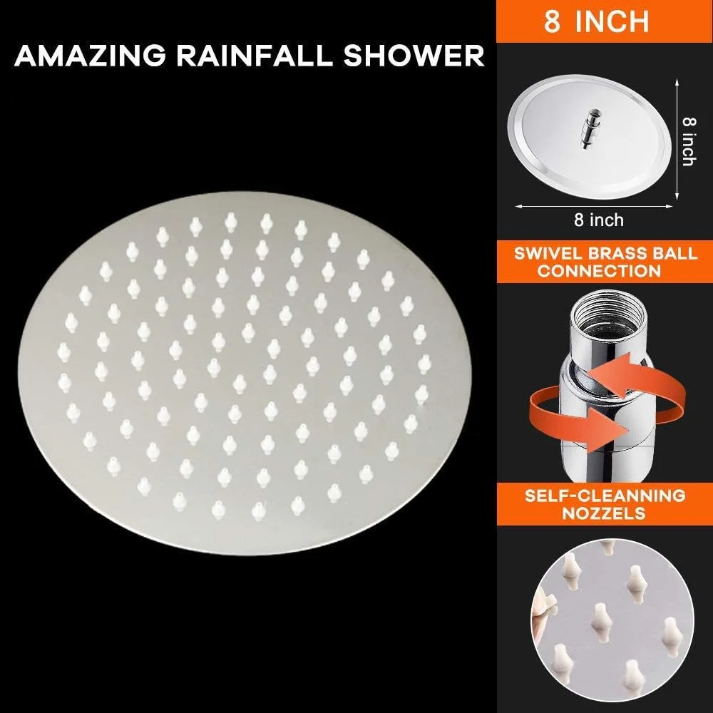 سردوش حمام فشار قوی، سردوش بارانی 8 اینچی، طراحی فوق العاده نازک - تقویت فشار بهتر، سردوش بارانی استیل ضد زنگ با جریان بالا سردوش حمام فشار قوی، سردوش بارانی 8 اینچی، طراحی فوق العاده نازک - تقویت فشار بهتر، سردوش بارانی استیل ضد زنگ با جریان بالا
