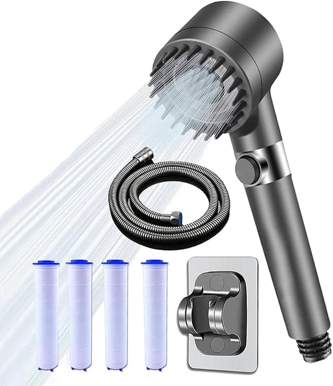 سردوش حمام فشار قوی با سردوش فیلتردار، 4 حالت اسپری، سردوش دستی، سردوش قابل تنظیم با خاموش/روشن، با شلنگ 59 اینچی/1.5 متری، پایه، 5 فیلتر، مناسب برای حمام کردن و شستشوی آکواریوم و حیوانات خانگی سردوش حمام فشار قوی با سردوش فیلتردار، 4 حالت اسپری، سردوش دستی، سردوش قابل تنظیم با خاموش/روشن، با شلنگ 59 اینچی/1.5 متری، پایه، 5 فیلتر، مناسب برای حمام کردن و شستشوی آکواریوم و حیوانات خانگی