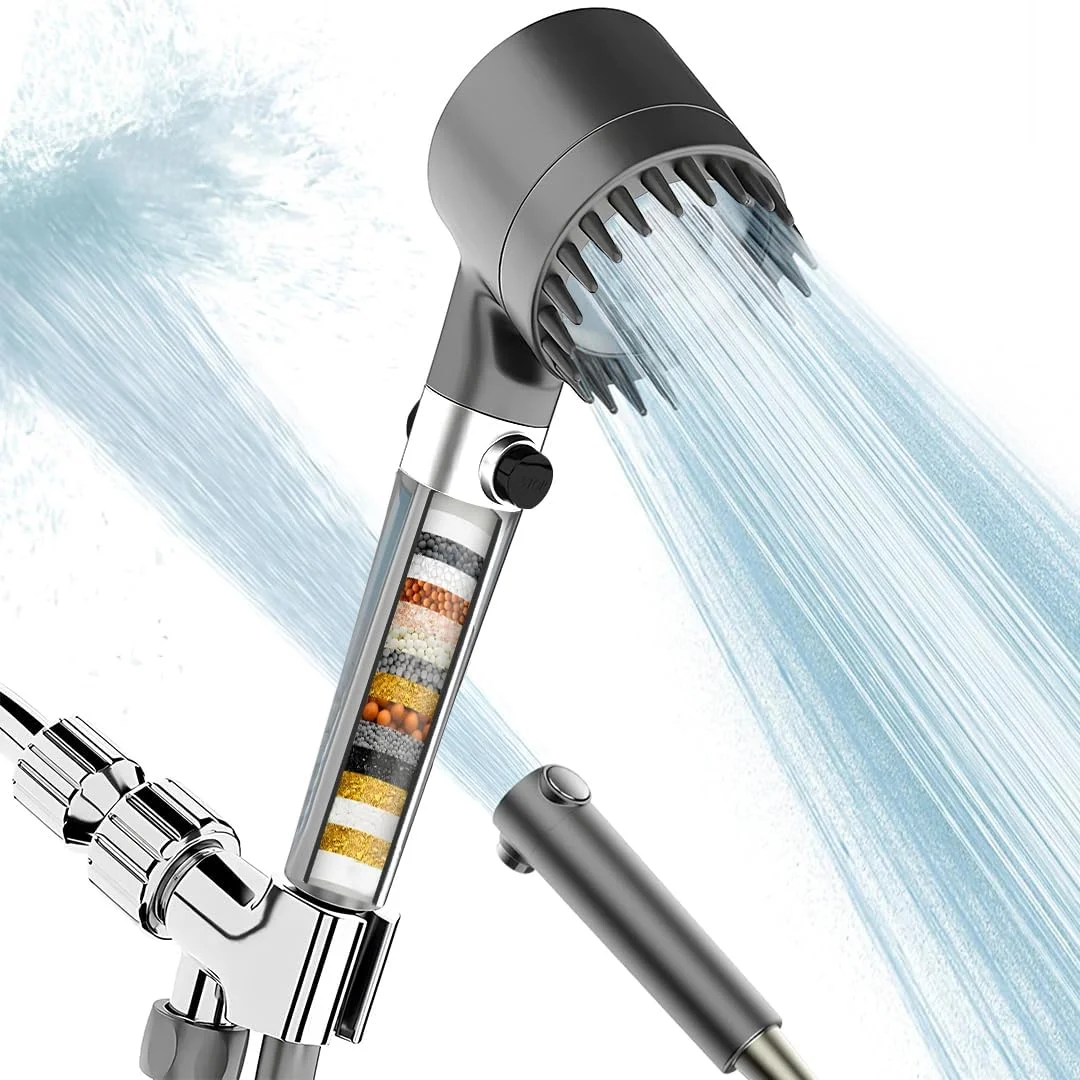 سردوش فیلتردار 15 مرحله ای AMROAH با ماساژور سر و مهره های سنگ فیلتر برای حمام و اسپا، سردوش دستی صرفه جویی در آب توربو با 3 حالت اسپری برای آب سخت