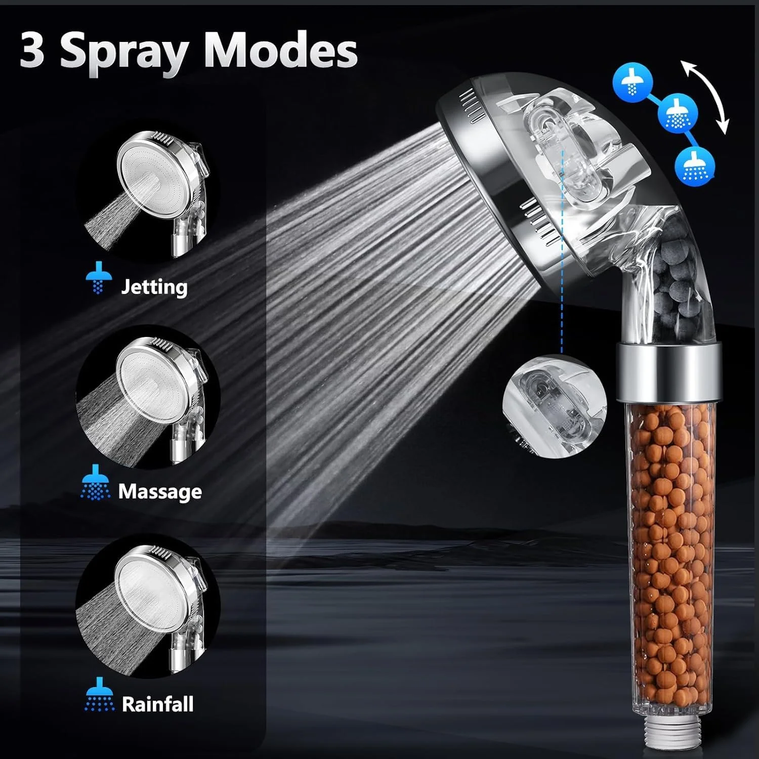 CLOUDFOUR Filtered Shower Head, High Pressure 3 Modes Pressure Boosting Water Saving Ionic Shower Head with Mineral Beads to Remove Chlorine, Purifies Water Reduces Dry Itchy Skin & Hair Fall CLOUDFOUR Filtered Shower Head, High Pressure 3 Modes Pressure Boosting Water Saving Ionic Shower Head with Mineral Beads to Remove Chlorine, Purifies Water Reduces Dry Itchy Skin & Hair Fall