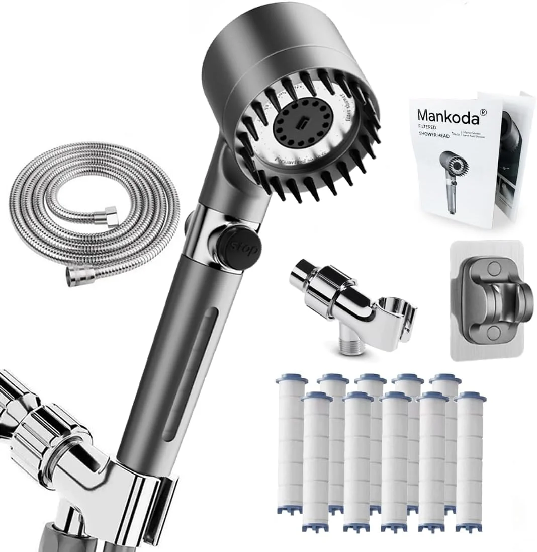 سردوش فیلتردار با شلنگ و فشار قوی - سردوش یون دراپس با شلنگ استیل 75 اینچی برای آب سخت | سردوش 3 حالته با 10 فیلتر قابل تعویض