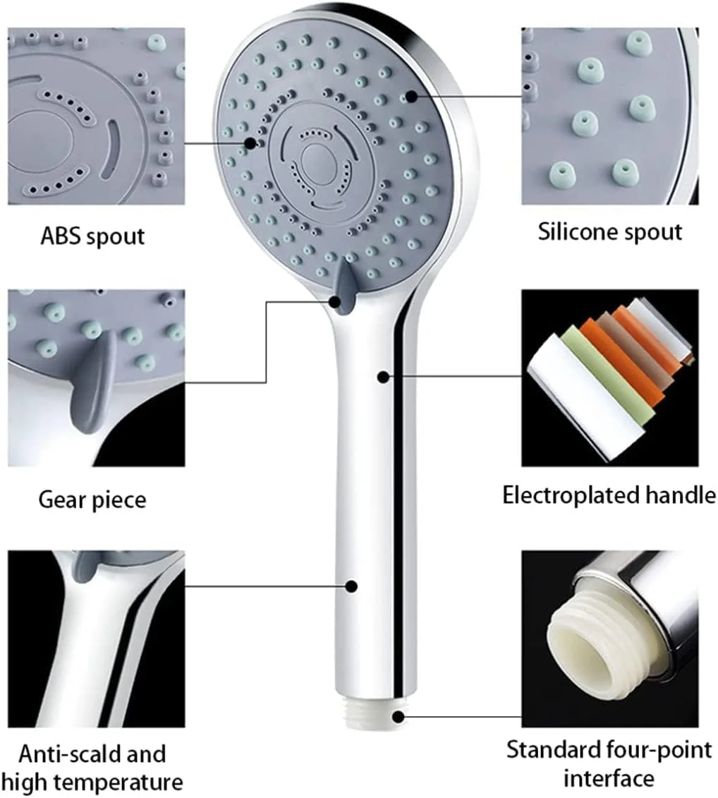 Shower Head Set - 5 Spray Settings - 8 Inches Handheld Showerhead with 60 Inches Stainless Steel Shower Hose - Shower Bracket - High Pressure Shower Head- Useful for Hair fall, Pet and SPA Shower Head Set - 5 Spray Settings - 8 Inches Handheld Showerhead with 60 Inches Stainless Steel Shower Hose - Shower Bracket - High Pressure Shower Head- Useful for Hair fall, Pet and SPA