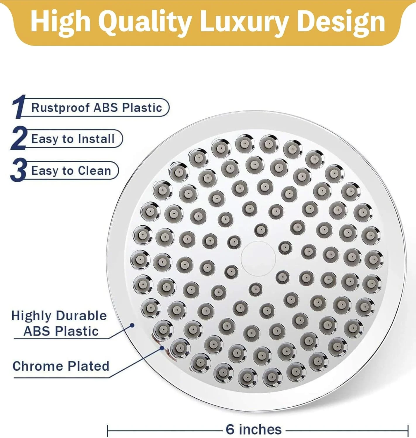 SIEYESCITY High Pressure Fixed Rainfall Shower Head - Adjustable Overhead Rain Shower Heads 6 inch - Large Round Waterfall Shower Top Spray Head - Replacement Chrome Showerhead Universal G1/2 Fitting