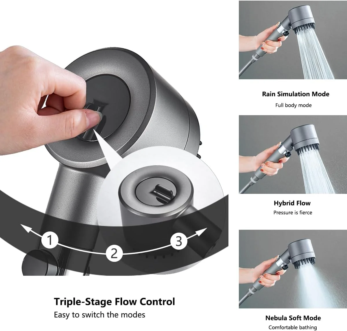 سردوش فیلتردار با شلنگ و فشار قوی - سردوش یون دراپس با شلنگ استیل 75 اینچی برای آب سخت | سردوش 3 حالته با 10 فیلتر قابل تعویض