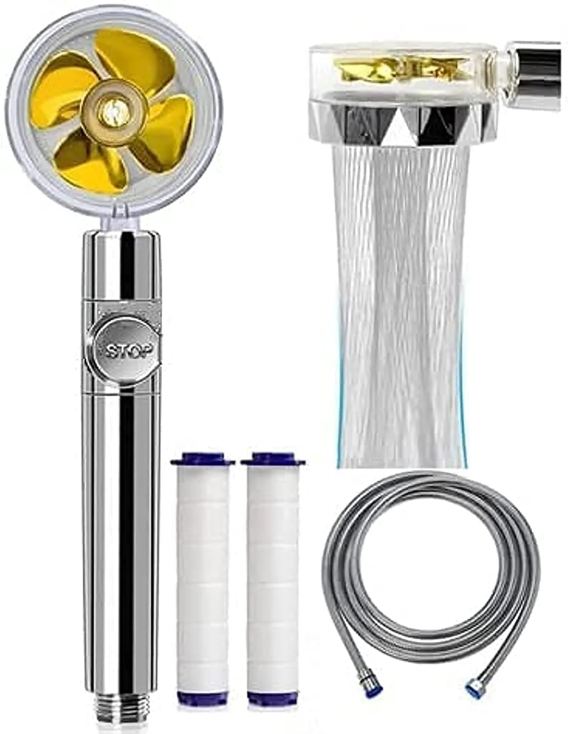 سردوش دستی فشار قوی SHOWAY با فیلتر و شلنگ | سردوش چرخان توربوشارژ 360 درجه با قابلیت صرفه جویی در آب | نصب آسان، ایده آل برای فشار آب کم