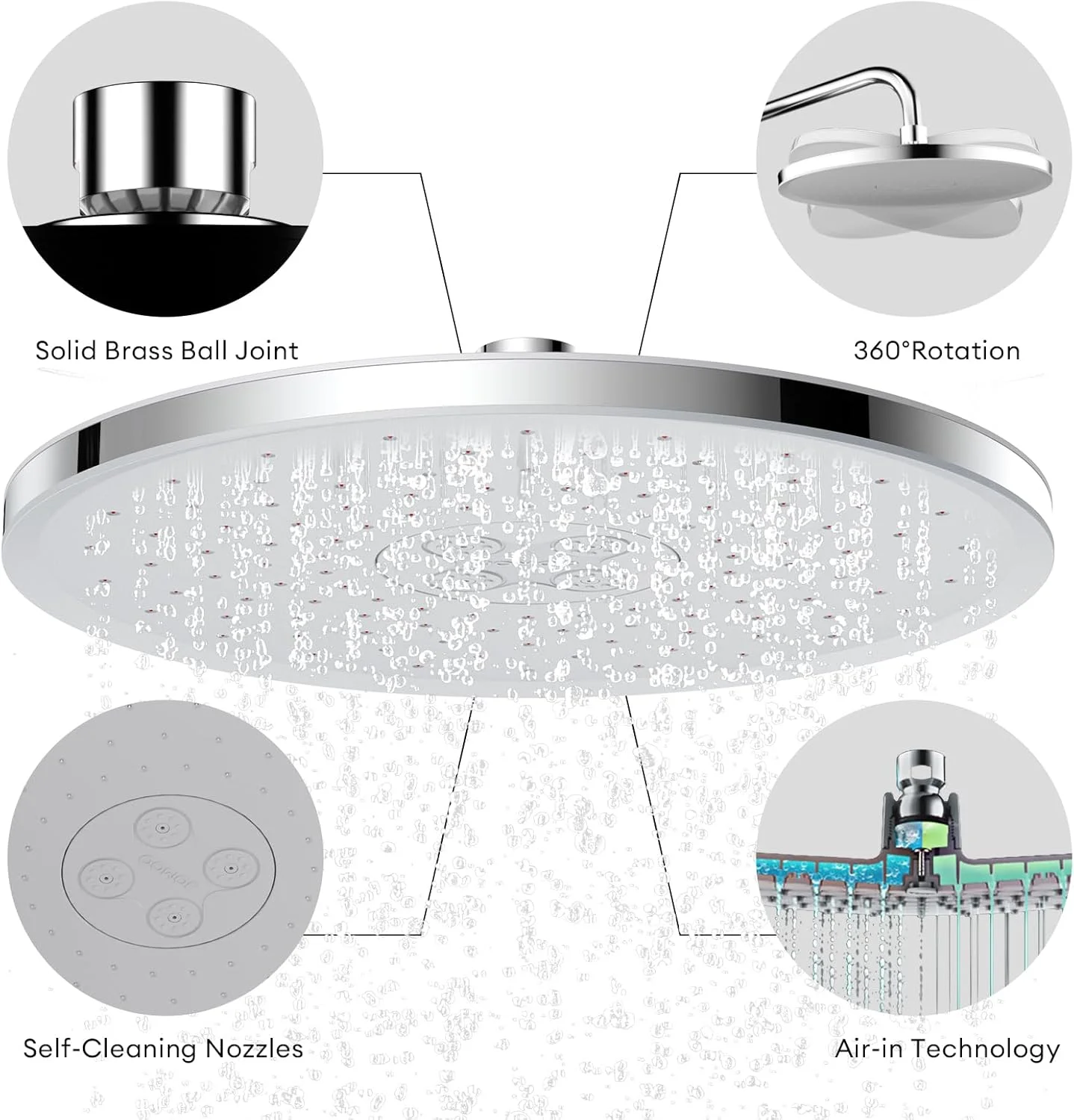 سردوش بارانی JOMOO، سردوش بارانی فشار قوی 9 اینچی، طراحی فوق العاده نازک، سردوش ثابت بارانی با قابلیت رسوب زدایی خودکار با نازل سیلیکونی (228 میلی متر، کروم) سردوش بارانی JOMOO، سردوش بارانی فشار قوی 9 اینچی، طراحی فوق العاده نازک، سردوش ثابت بارانی با قابلیت رسوب زدایی خودکار با نازل سیلیکونی (228 میلی متر، کروم)