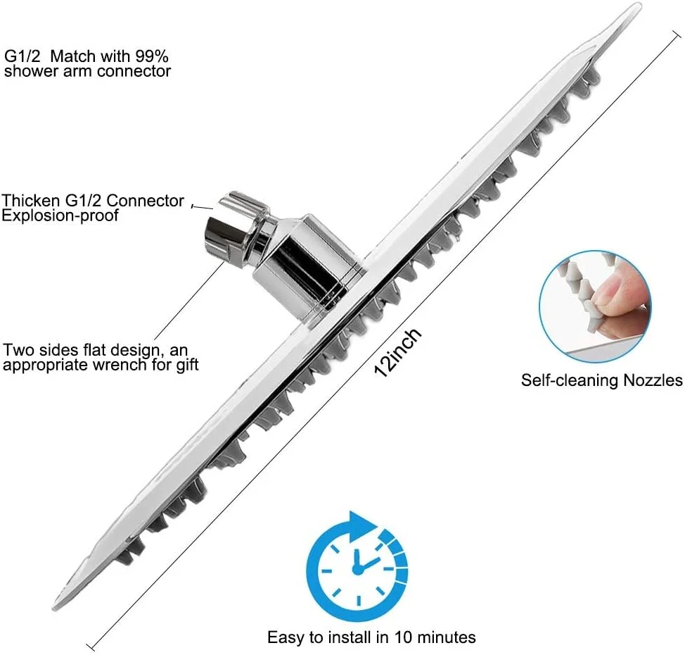 سردوش بارانی 12 اینچی NearMoon، سردوش حمام استیل ضد زنگ فشار قوی، سردوش فوق العاده نازک با پوشش آبشاری و نازل سیلیکونی و عملکرد اسپری قدرتمند (گرد 12 اینچی) سردوش بارانی 12 اینچی NearMoon، سردوش حمام استیل ضد زنگ فشار قوی، سردوش فوق العاده نازک با پوشش آبشاری و نازل سیلیکونی و عملکرد اسپری قدرتمند (گرد 12 اینچی)