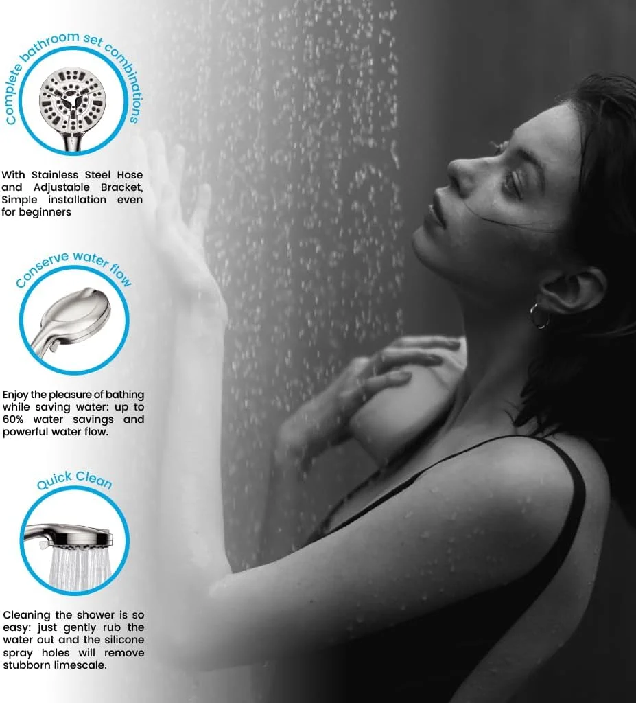 ست سر دوش لوکس AquaMystic | سر دوش دستی 10 حالته با فشار بالا | فیلتر آب سخت | شلنگ استیل ضد زنگ فوق العاده بلند | براکت دیواری | 3 میله فیلتر برای طراوت طولانی تر ست سر دوش لوکس AquaMystic | سر دوش دستی 10 حالته با فشار بالا | فیلتر آب سخت | شلنگ استیل ضد زنگ فوق العاده بلند | براکت دیواری | 3 میله فیلتر برای طراوت طولانی تر