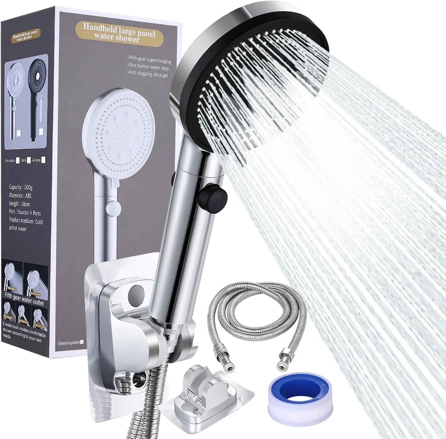 ست دوش دستی استیل ضد زنگ LETOUR، 5.12 اینچ، دارای 3 حالت پاشش، روکش کروم ABS نصب شده روی دیوار با نازل های سیلیکونی - ایده آل برای هتل ها و حمام های خانگی ست دوش دستی استیل ضد زنگ LETOUR، 5.12 اینچ، دارای 3 حالت پاشش، روکش کروم ABS نصب شده روی دیوار با نازل های سیلیکونی - ایده آل برای هتل ها و حمام های خانگی