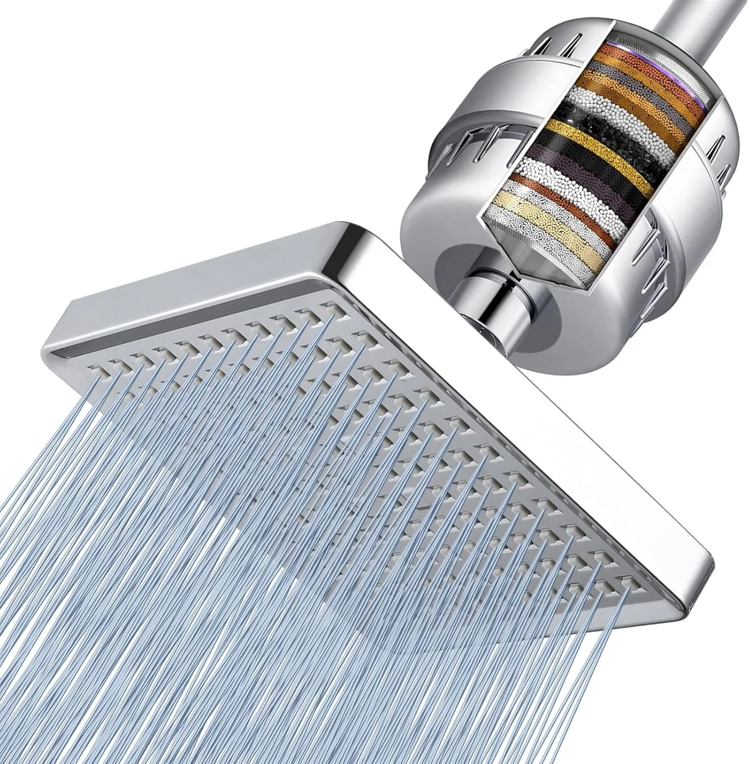 Voolan Filtered Shower Head - 20 Stage Luxury Rain Shower Filter For Hard Water for Remove Chlorine and Harmful Substances - 6" Square High Pressure Rainfall Showerhead (Chrome) Voolan Filtered Shower Head - 20 Stage Luxury Rain Shower Filter For Hard Water for Remove Chlorine and Harmful Substances - 6" Square High Pressure Rainfall Showerhead (Chrome)
