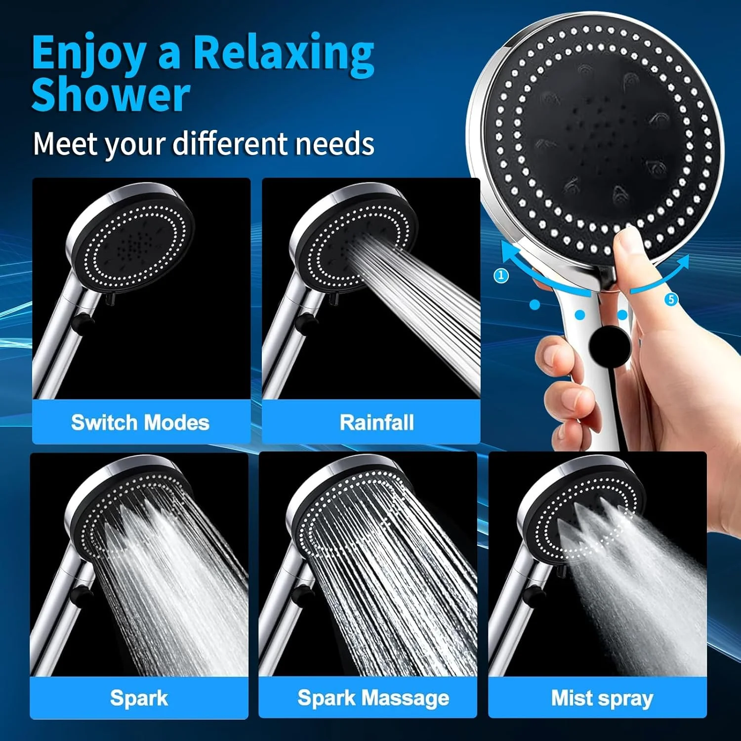 ست دوش دستی استیل ضد زنگ LETOUR، 5.12 اینچ، دارای 3 حالت پاشش، روکش کروم ABS نصب شده روی دیوار با نازل های سیلیکونی - ایده آل برای هتل ها و حمام های خانگی ست دوش دستی استیل ضد زنگ LETOUR، 5.12 اینچ، دارای 3 حالت پاشش، روکش کروم ABS نصب شده روی دیوار با نازل های سیلیکونی - ایده آل برای هتل ها و حمام های خانگی