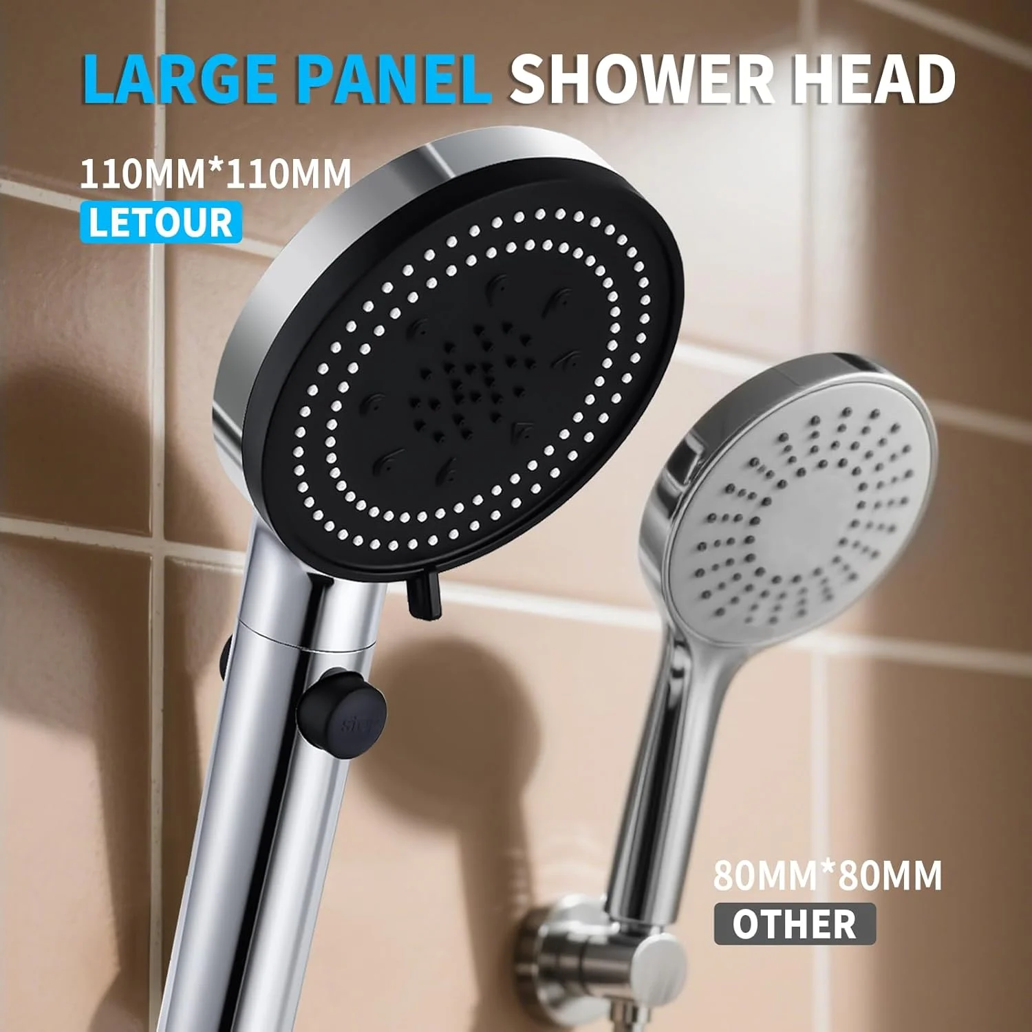 ست دوش دستی استیل ضد زنگ LETOUR، 5.12 اینچ، دارای 3 حالت پاشش، روکش کروم ABS نصب شده روی دیوار با نازل های سیلیکونی - ایده آل برای هتل ها و حمام های خانگی ست دوش دستی استیل ضد زنگ LETOUR، 5.12 اینچ، دارای 3 حالت پاشش، روکش کروم ABS نصب شده روی دیوار با نازل های سیلیکونی - ایده آل برای هتل ها و حمام های خانگی
