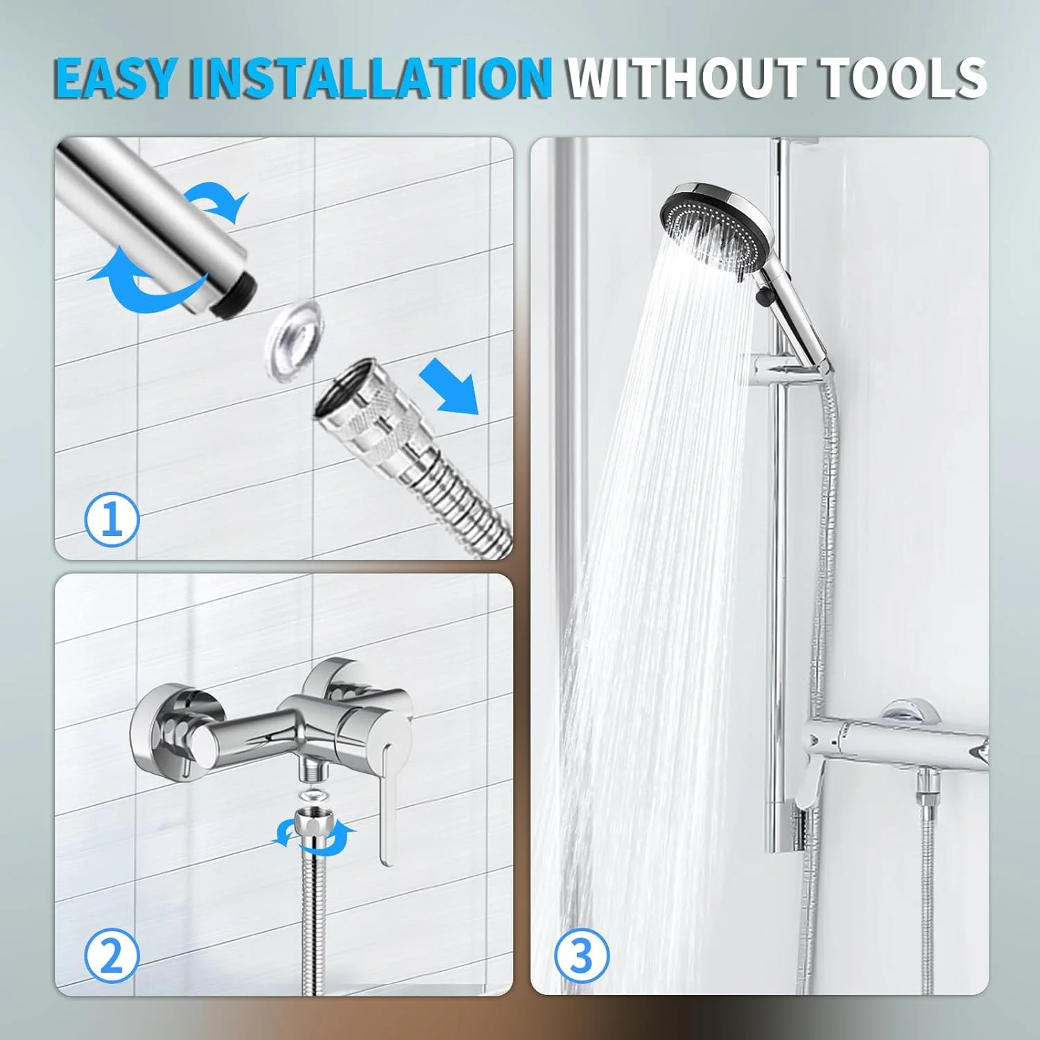 ست دوش دستی استیل ضد زنگ LETOUR، 5.12 اینچ، دارای 3 حالت پاشش، روکش کروم ABS نصب شده روی دیوار با نازل های سیلیکونی - ایده آل برای هتل ها و حمام های خانگی ست دوش دستی استیل ضد زنگ LETOUR، 5.12 اینچ، دارای 3 حالت پاشش، روکش کروم ABS نصب شده روی دیوار با نازل های سیلیکونی - ایده آل برای هتل ها و حمام های خانگی