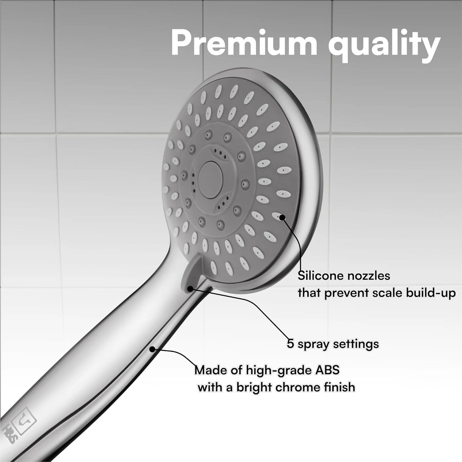 سردوش دستی یونیورسال H&S با فشار آب بالا و پایین - سردوش دستی با 5 حالت اسپری مختلف - جایگزین کرومی قدرتمند