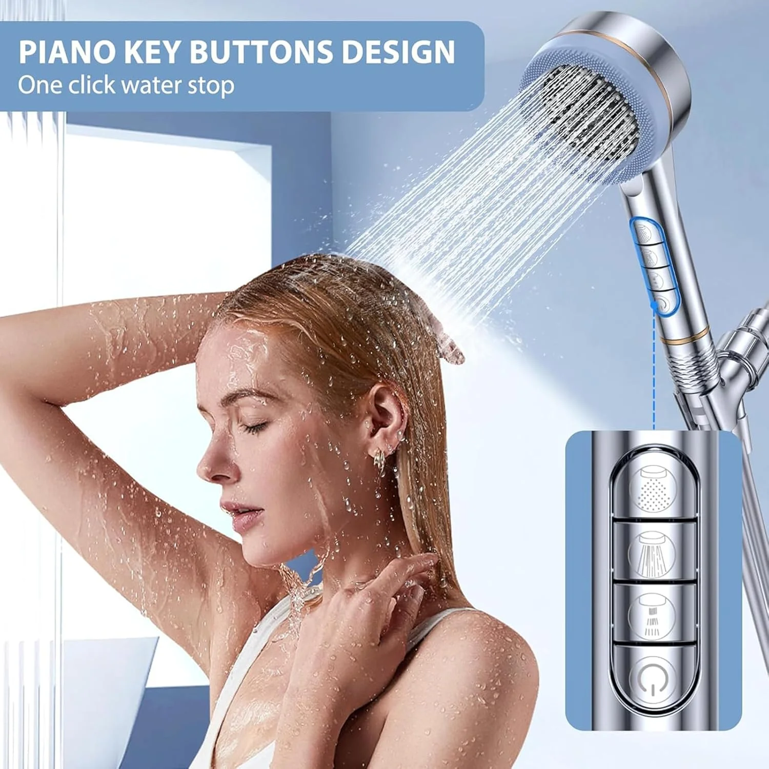 سردوش فیلتردار فشار قوی (فیلتر چند مرحله ای/دستی) با 4 حالت، مکث با یک کلیک، سر ماساژ سیلیکونی، شامل 5 فیلتر، براکت 180 درجه و شلنگ استیل ضد زنگ، نقره ای کروم سردوش فیلتردار فشار قوی (فیلتر چند مرحله ای/دستی) با 4 حالت، مکث با یک کلیک، سر ماساژ سیلیکونی، شامل 5 فیلتر، براکت 180 درجه و شلنگ استیل ضد زنگ، نقره ای کروم