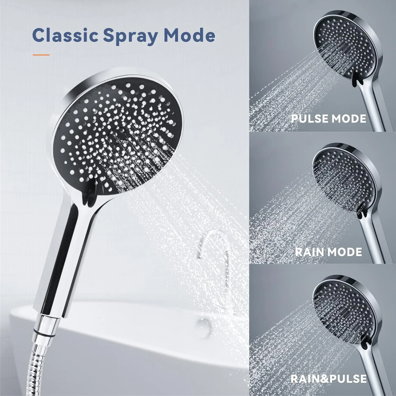 ست دوش دستی استیل Baytion، 13 سانتی متر، 3 حالت اسپری، کروم براق ست دوش دستی استیل Baytion، 13 سانتی متر، 3 حالت اسپری، کروم براق