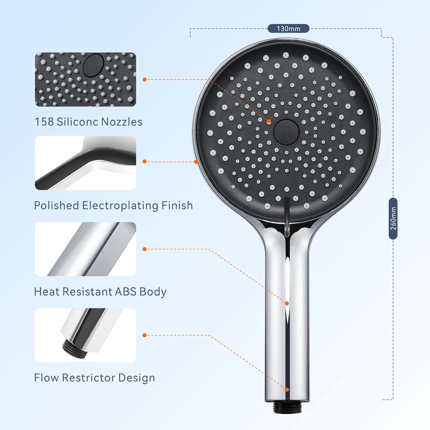 ست دوش دستی استیل Baytion، 13 سانتی متر، 3 حالت اسپری، کروم براق ست دوش دستی استیل Baytion، 13 سانتی متر، 3 حالت اسپری، کروم براق